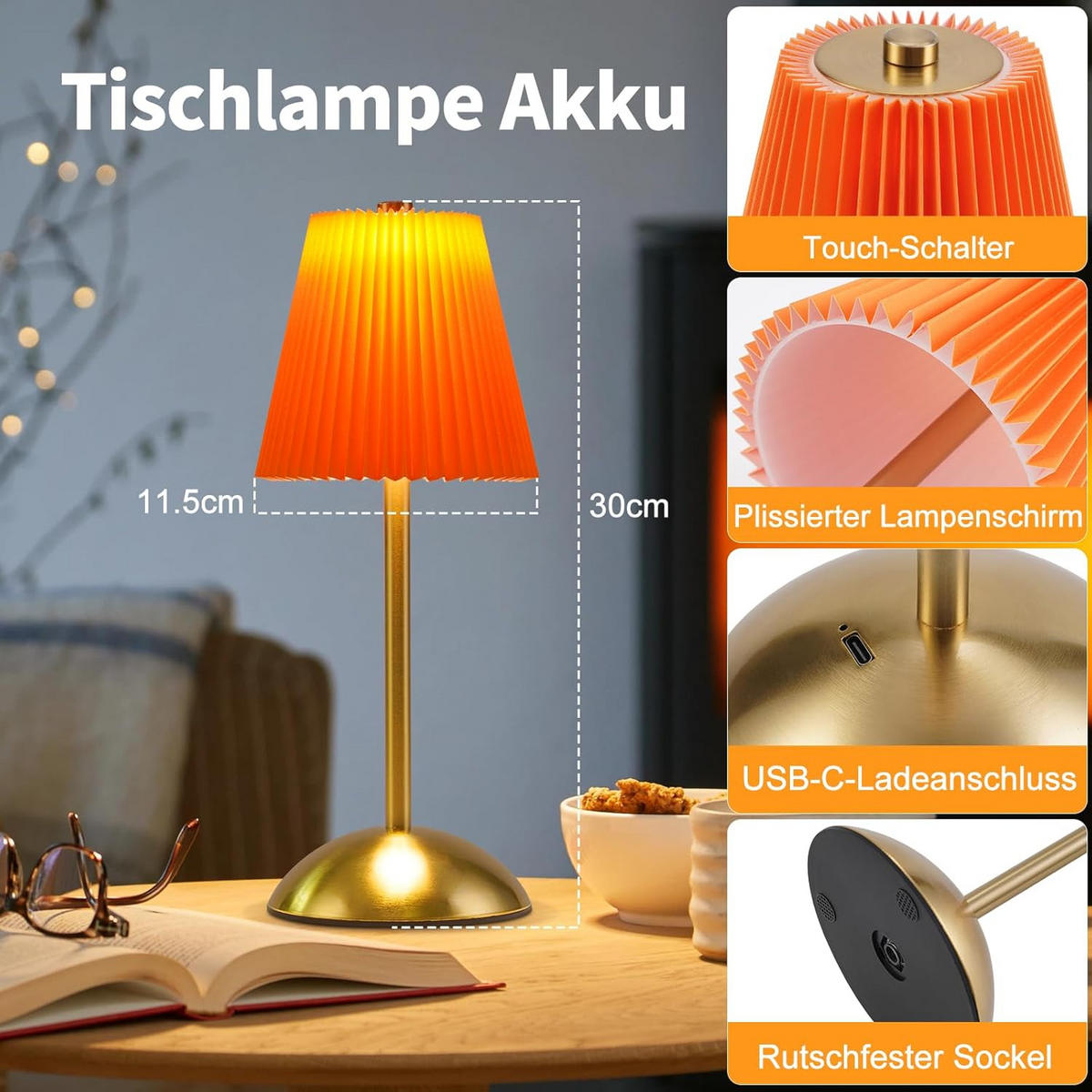 LED stolní lampa BROWN III 12/12/30 cm (sada 2 ks) - pomerančová, kov (12/12/30cm) - Nettlife