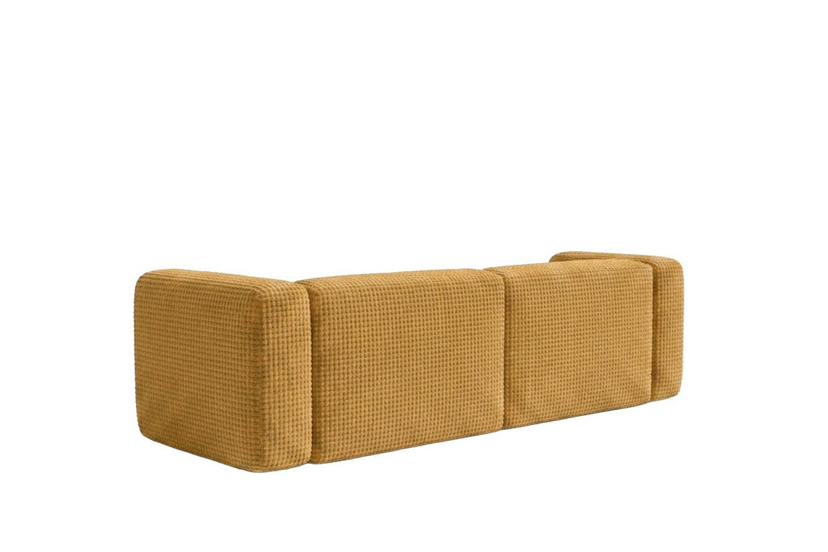 ECKSOFA L-Form mini, Chenille-Stoff Cremona, Golden, Links, GRETA - Goldfarben, Holz (226/179cm) - Kaiser Möbel