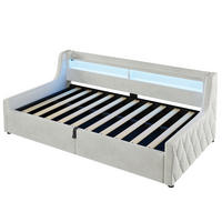 POLSTERBETT 90/200 cm Off White mit LED und Bettkasten ohne Matratze - Beige, Textil (90/200cm) - MIVRAY