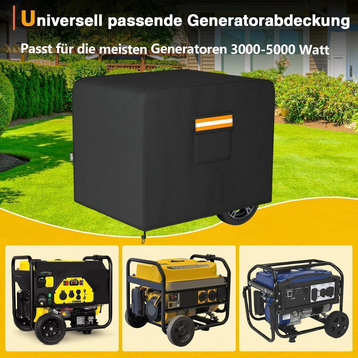 GENERATORABDECKUNG 66 x 51 x 51 cm Wasserdicht mit Aufbewahrungstasche - Schwarz, Textil (51/51/66cm)