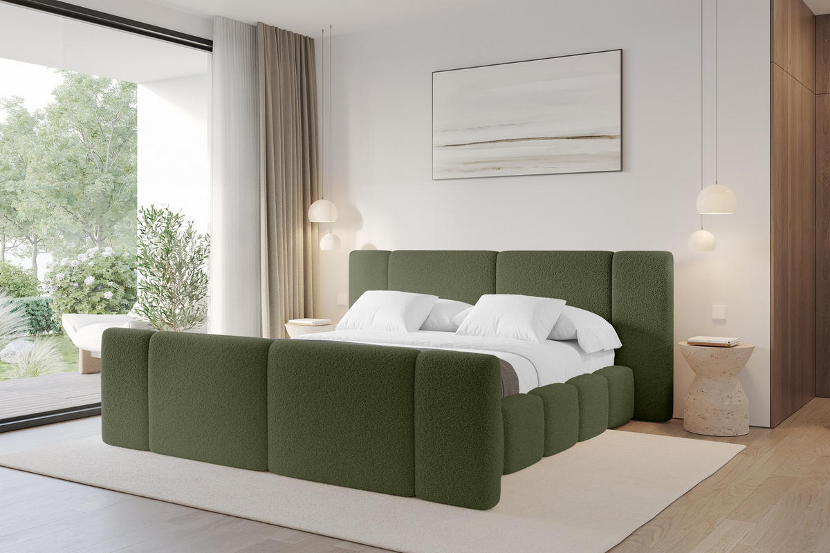 POLSTERBETT mit Bettkasten, Fußteil und Lattenrost, Bett mit Matratze H3/H4 - NILO-Z 200x200 Grün - Olivgrün, Holzwerkstoff/Textil (200/200cm) - ALTDECOR