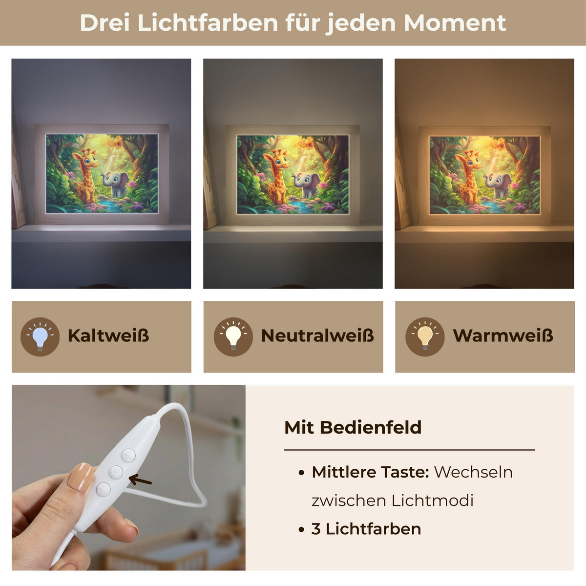 NACHTTISCHLAMPE Giraffe - Elefant - Blumen - Dschungel 20x15 cm - Grün, Holzwerkstoff (8/20/15cm)