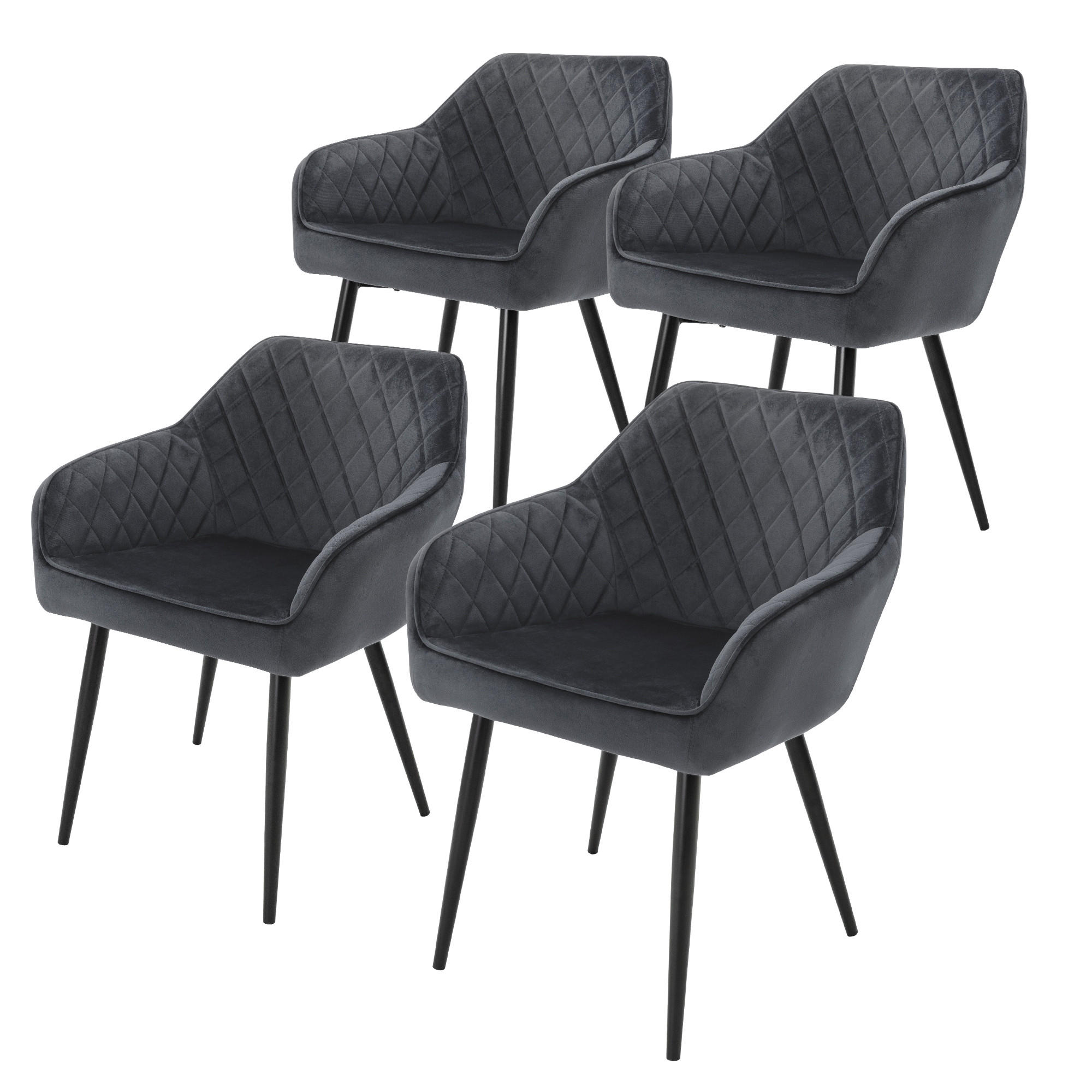 ML-DESIGN SADA 4 jídelních židlí, antracitový samet