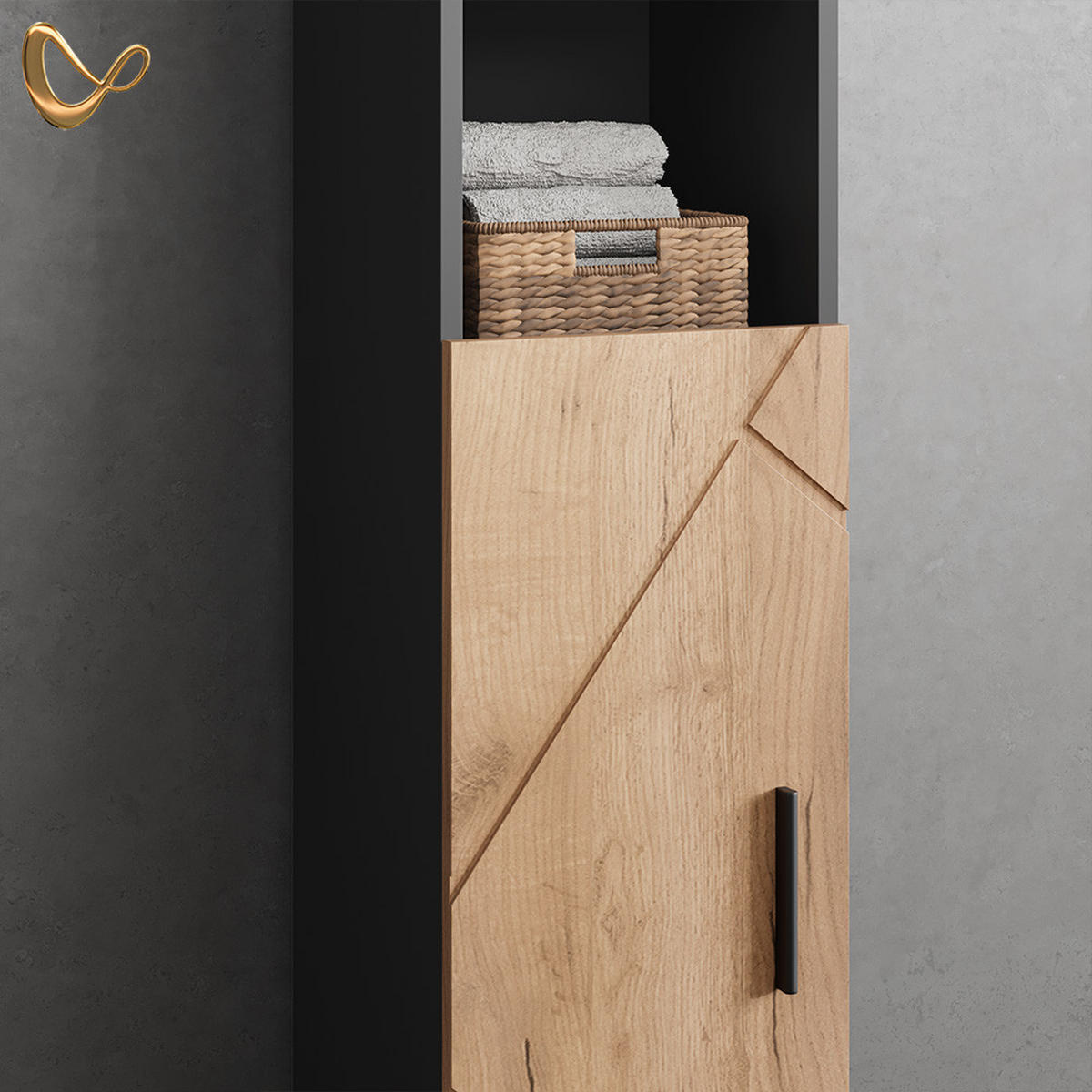 BADSCHRANK Ronco Goldkraft Eiche/Anthrazit 30 x 192 cm - Eiche Wotan, Holzwerkstoff (30/192/30cm) - Livinity®