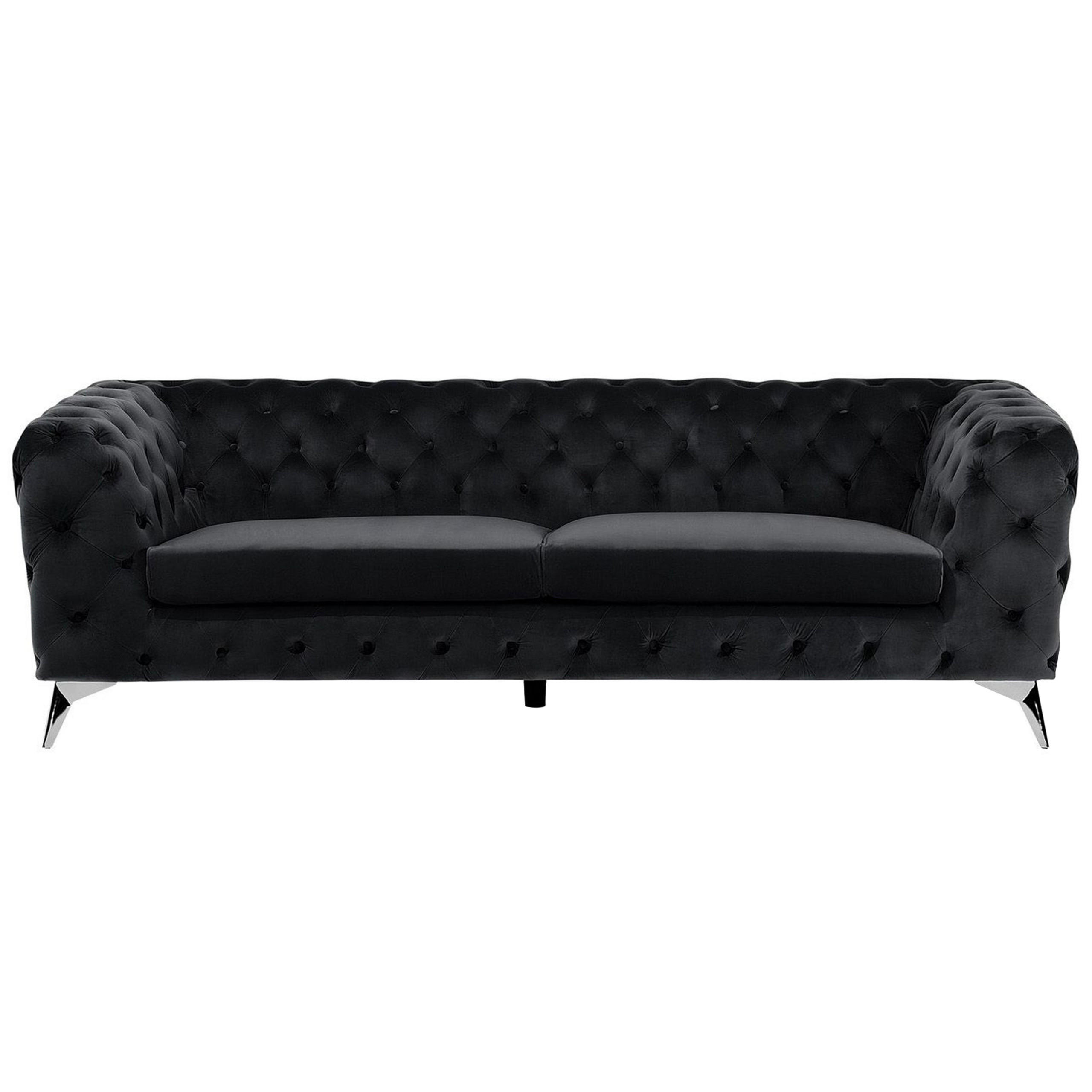 3-SITZER-SOFA Samtstoff Schwarz Sotra - Schwarz, Textil (224/70/85cm) - Beliani