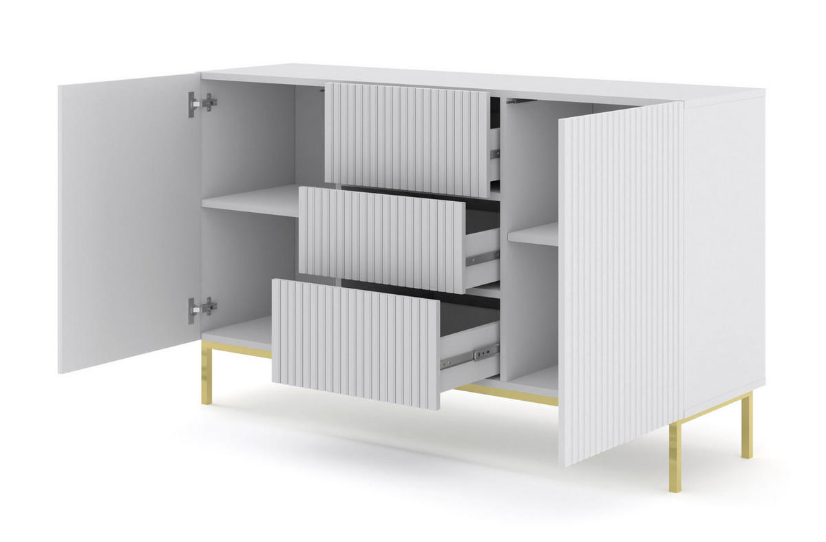 KOMMODE Weiß, Weiß, Gold 150/87/42 - Weiß, Holzwerkstoff (150/87/42cm) - RAUMHIRSCH FURNITURE