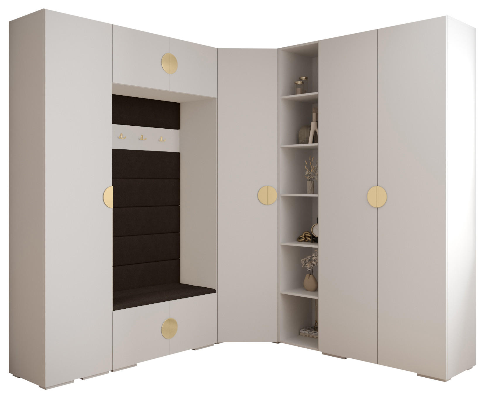 Abiks Möbel Garderoben-Set Weiß, Dunkelbraun, Gold 231.7x236.7x47 cm