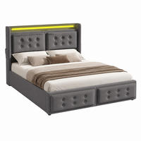 POLSTERBETT mit LED, USB-C und Stauraum 140x200 cm Baumwoll-Leinen Grau - Grau, Metall (140/200cm) - Meubliv