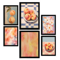 POSTER Set Mit 6 Orangefarbene Pfirsiche A3 & A4 Schwarzer Rahmen - Schwarz, Papier (29/3cm) - Nacnic