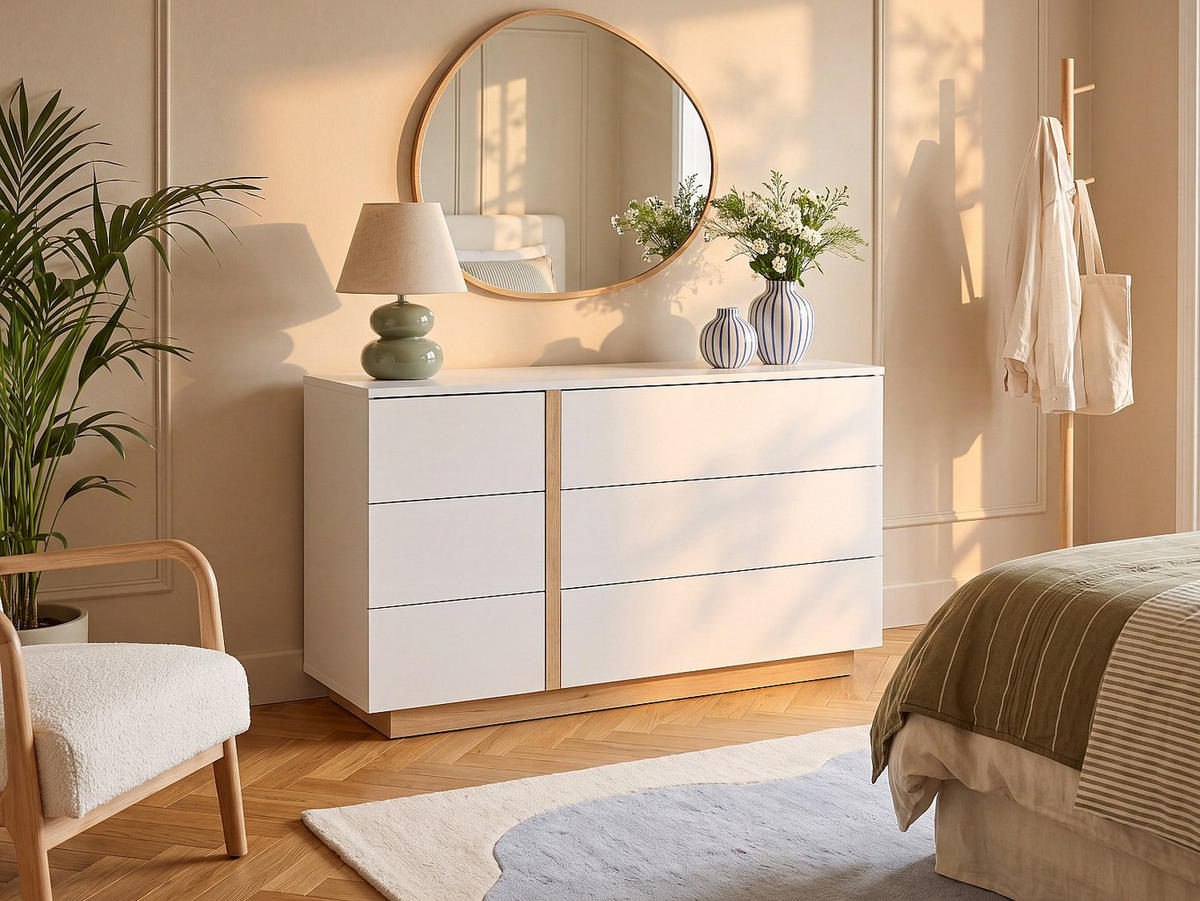 KOMMODE - 120 cm x 39 cm - holz - naturfarben hell, weiß Napoli - Weiß/Naturfarben, Holz (120/70/39cm) - Vente-Unique
