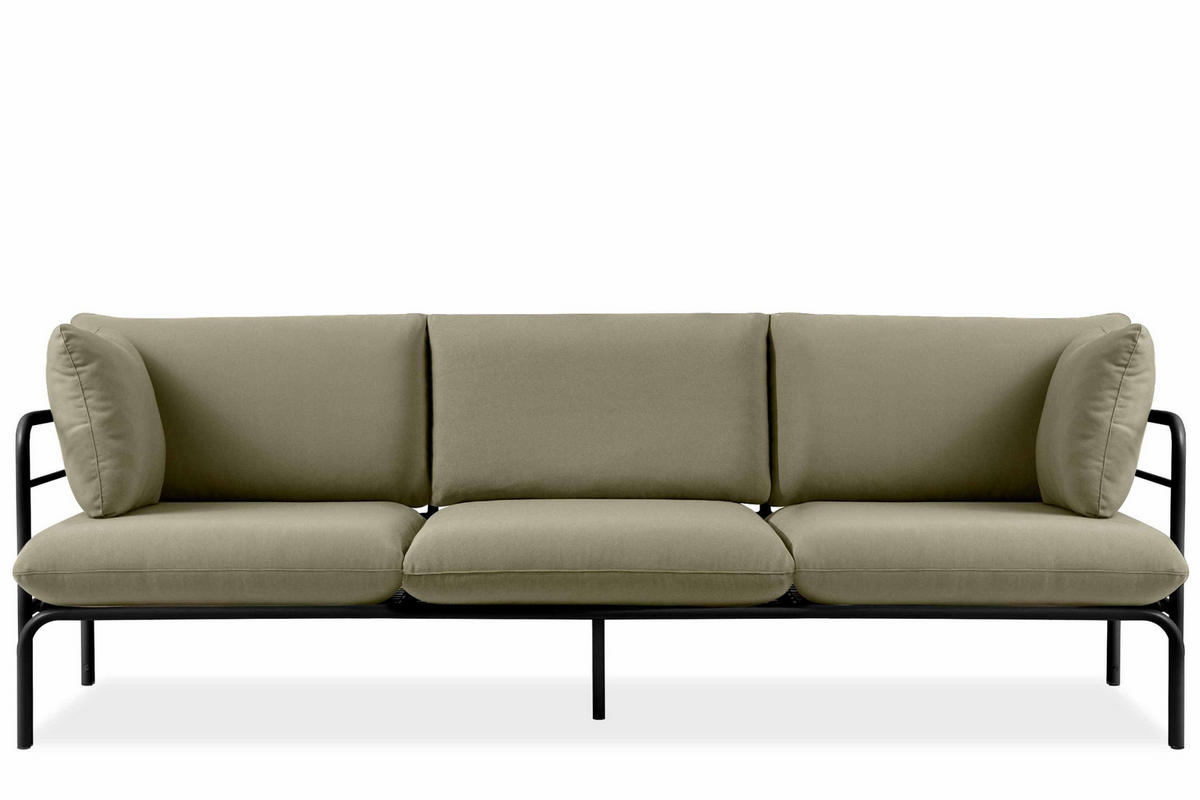 GARTENSOFA RAMBE 3-Personen mit Kissen, Anthrazit/Beige - Dunkelgrau/Beige, Textil/Metall (225/80/80cm) - KONSIMO®