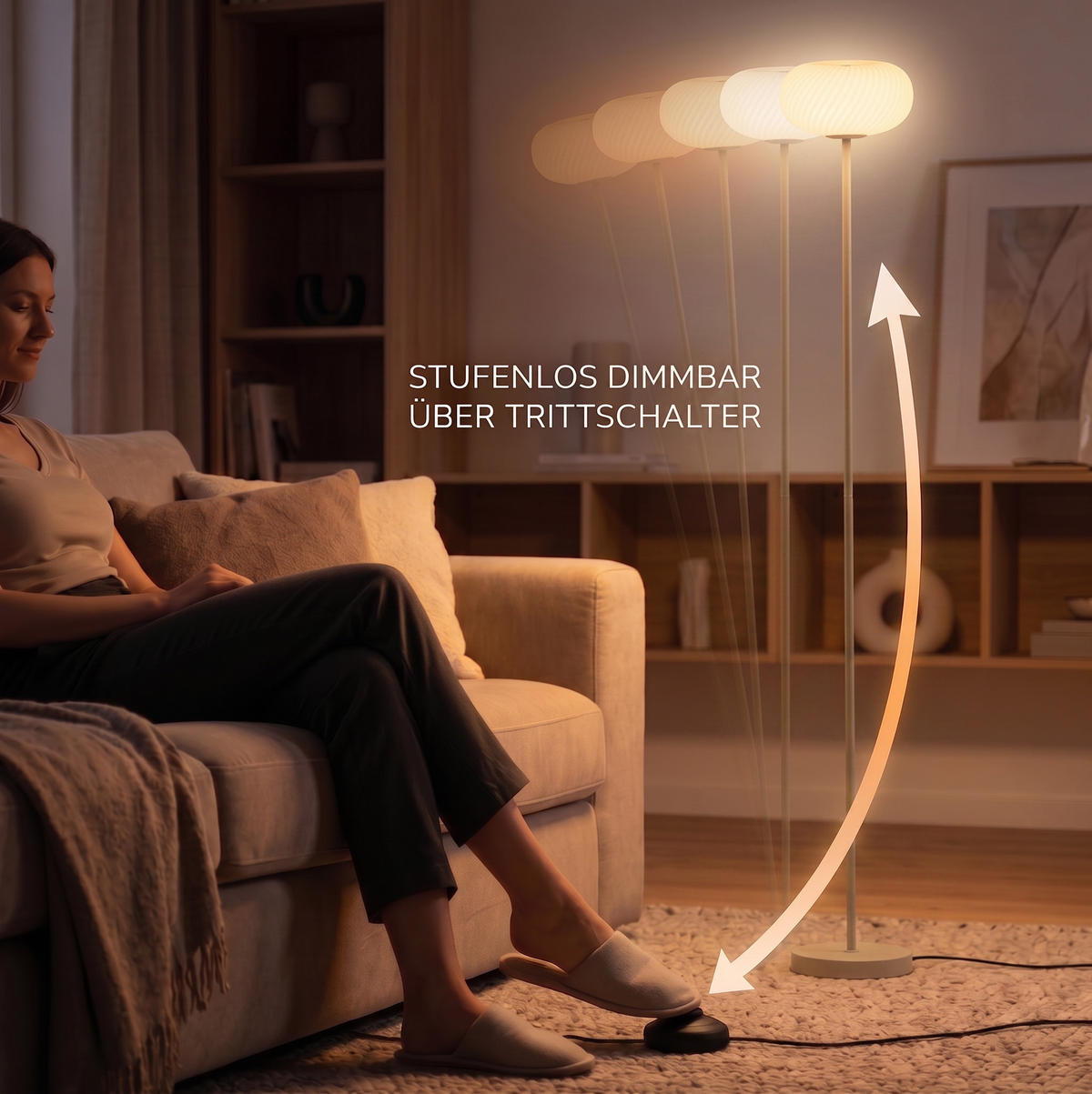 LED-DESIGN-STEHLEUCHTE stufenlos dimmbar Trittschalter 3000K 140cm hoch Metall Wolke Beige - Beige, Metall (15/15/140cm) - Elblight.de