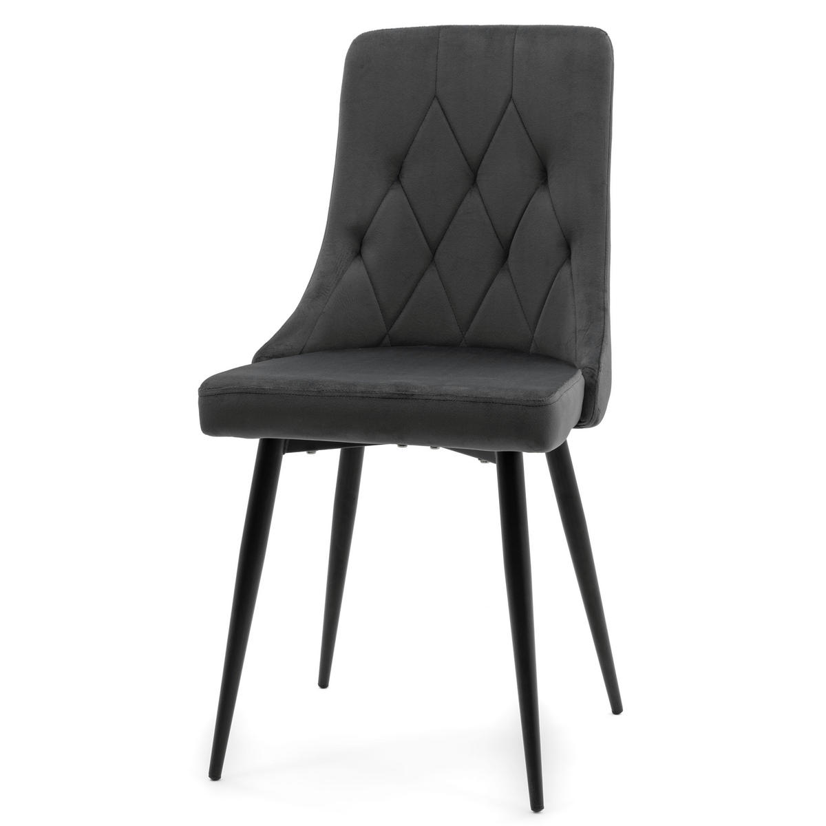 STUHL CAREN gepolstert mit Steppung - grau - Samt Velours - Schwarz/Grau, Metall (50/94/65cm) - NEW HOME