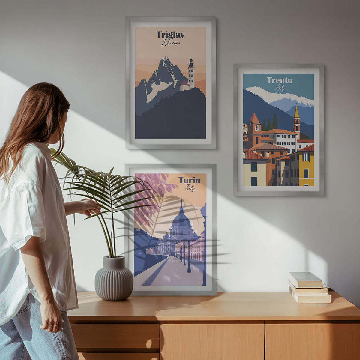 BILDER SET 3er Set - 40x60 cm Silberner Rahmen - Retro-Illustrationen zur Bergarchitektur - Silberfarben, Kunststoff (40/60cm) - TULUP