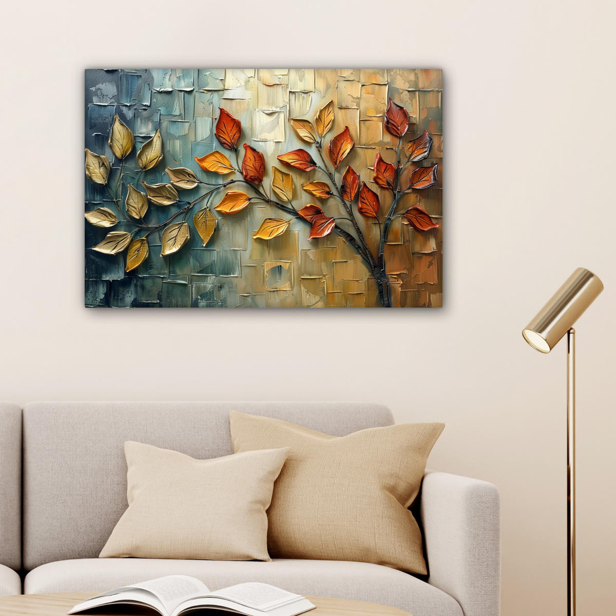 LEINWANDBILD Baum - Abstrakt - Natur - Kunst Gemälde 60x40 cm - Goldfarben, Textil (60/40cm) - MuchoWow