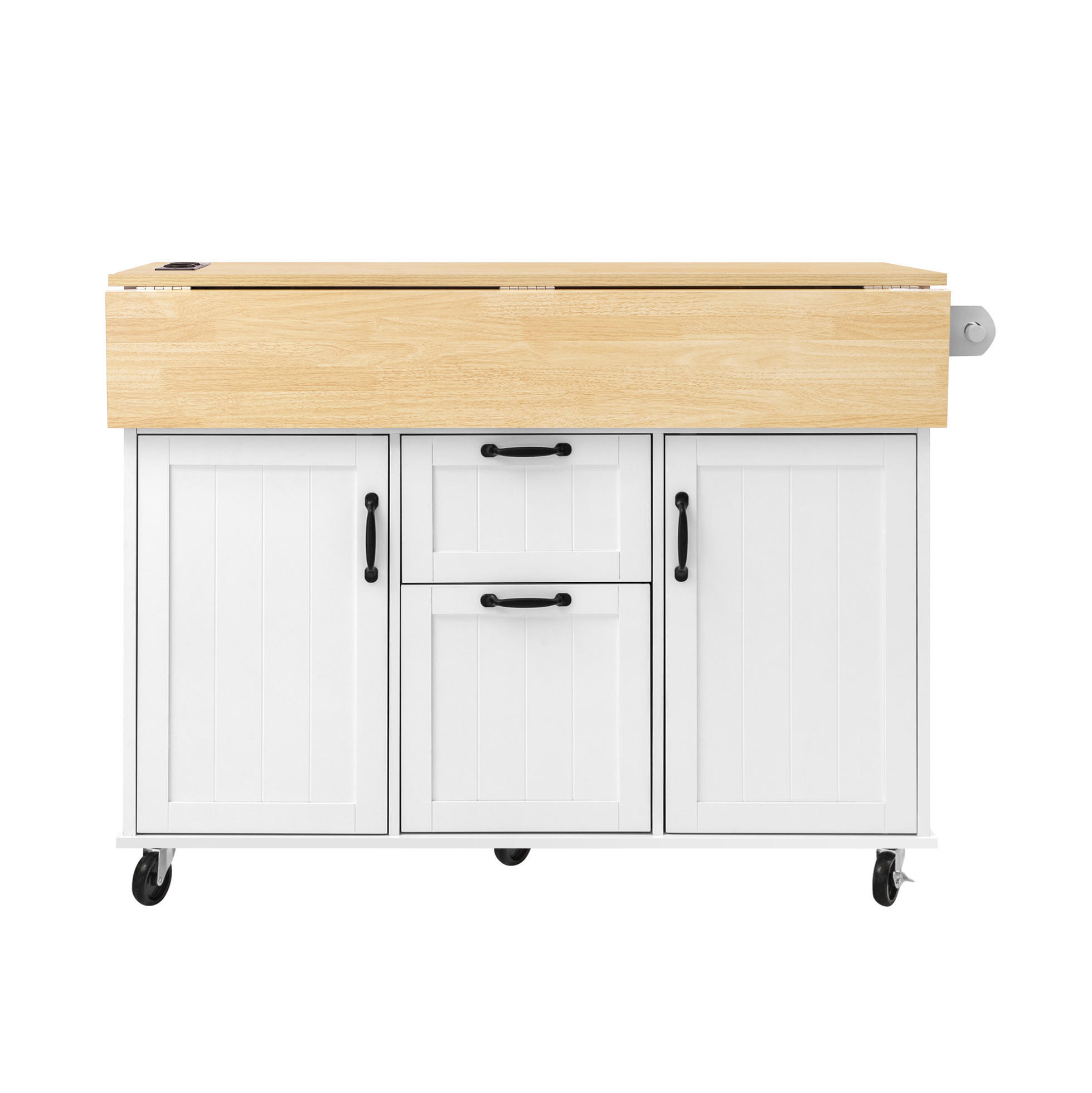 KÜCHENINSEL 120/92/40-60-80 cm Weiß/Natur aus MDF und PB mit klappbarer Arbeitsfläche - Weiß, Holzwerkstoff (80/92/120cm) - OKMYHOME
