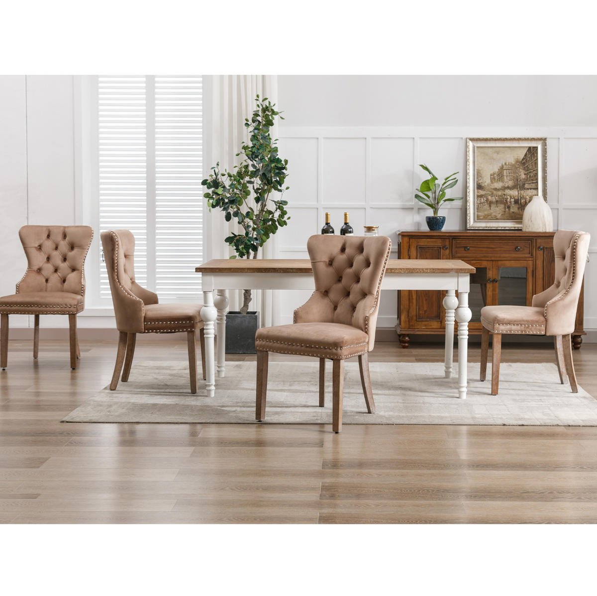 ESSZIMMERSTUHL Samt mit Nagelkopfbesatz Light Coffee 4er-Set - Braun, Holz (46.5/95/53.1cm) - Meubliv