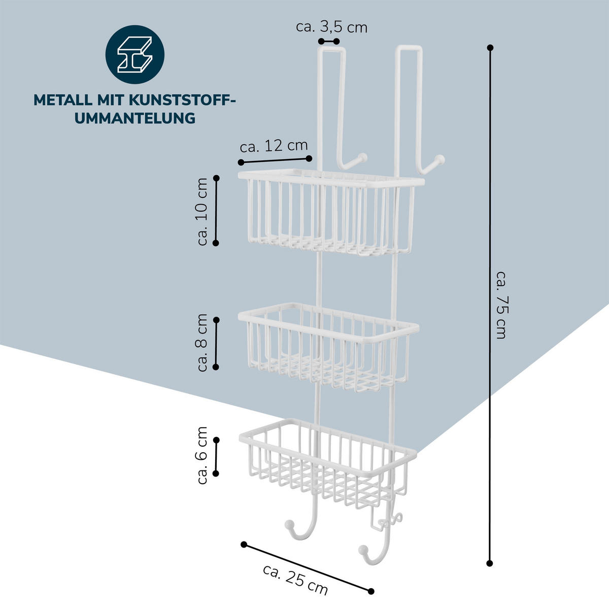 DUSCHREGAL, weiß - Weiß, Metall (25/75/12cm) - bremermann