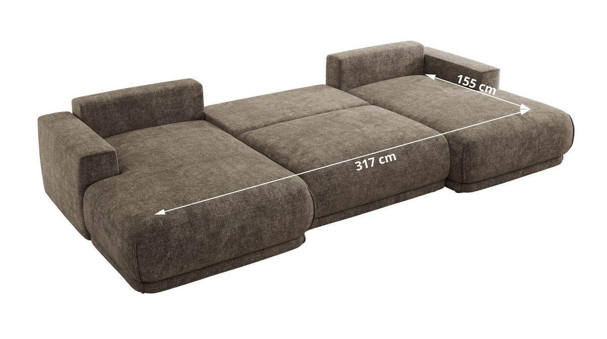 SEDACIA SÚPRAVA RINA U Hnedá Hrubo tkaná ženilka - hnedá/čierna, textil/plast (360/85/170cm) - MKS