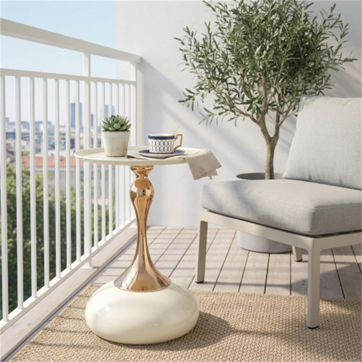 COUCHTISCH rund mit Metallgestell, Weiß, 38 x 38 cm - Weiß, Metall (38/38/54cm) - Blomus