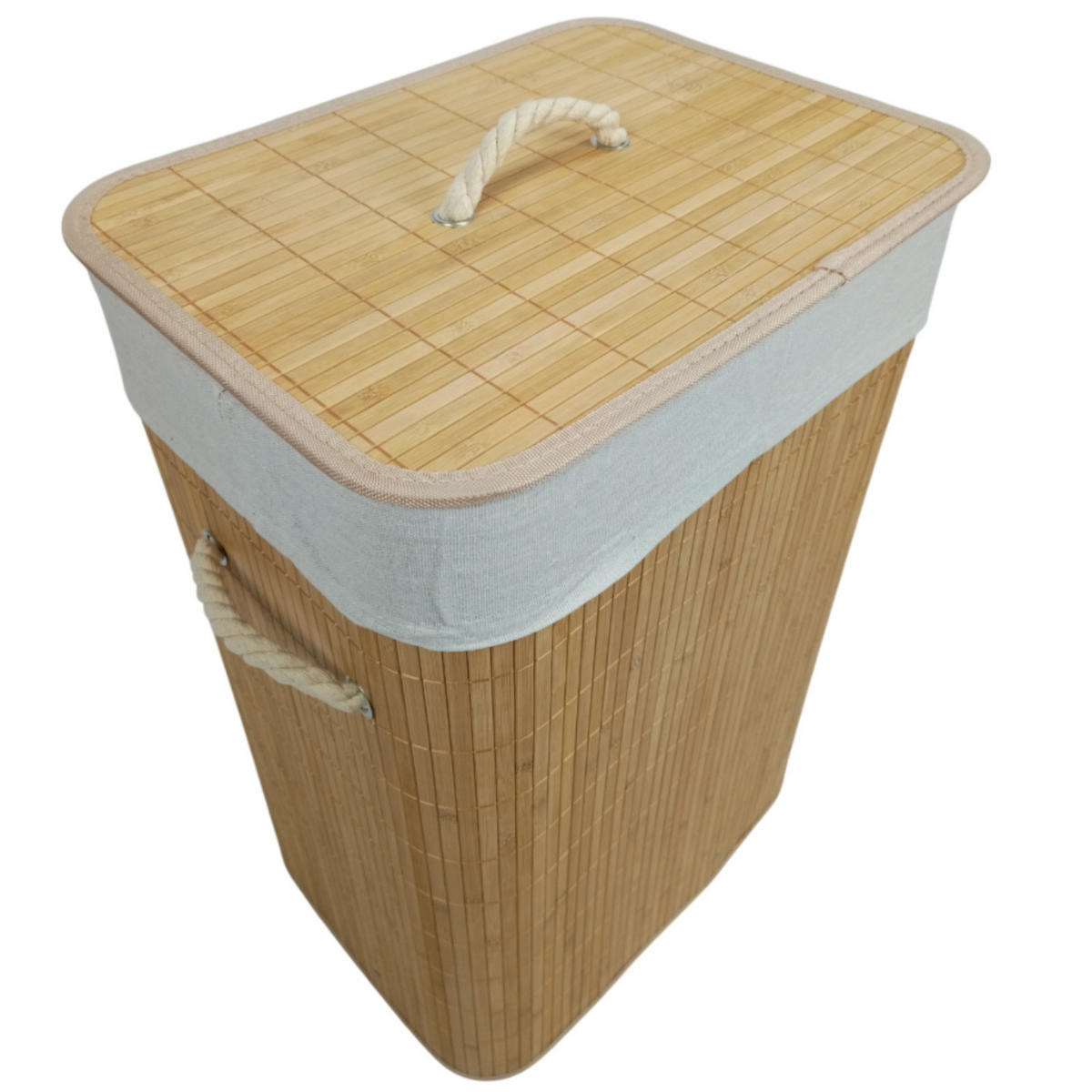 WÄSCHEKORB Bambus Stoff Naturfarben mit Deckel 40x30x60 cm - Naturfarben, Holz (40/60/30cm) - Begryf