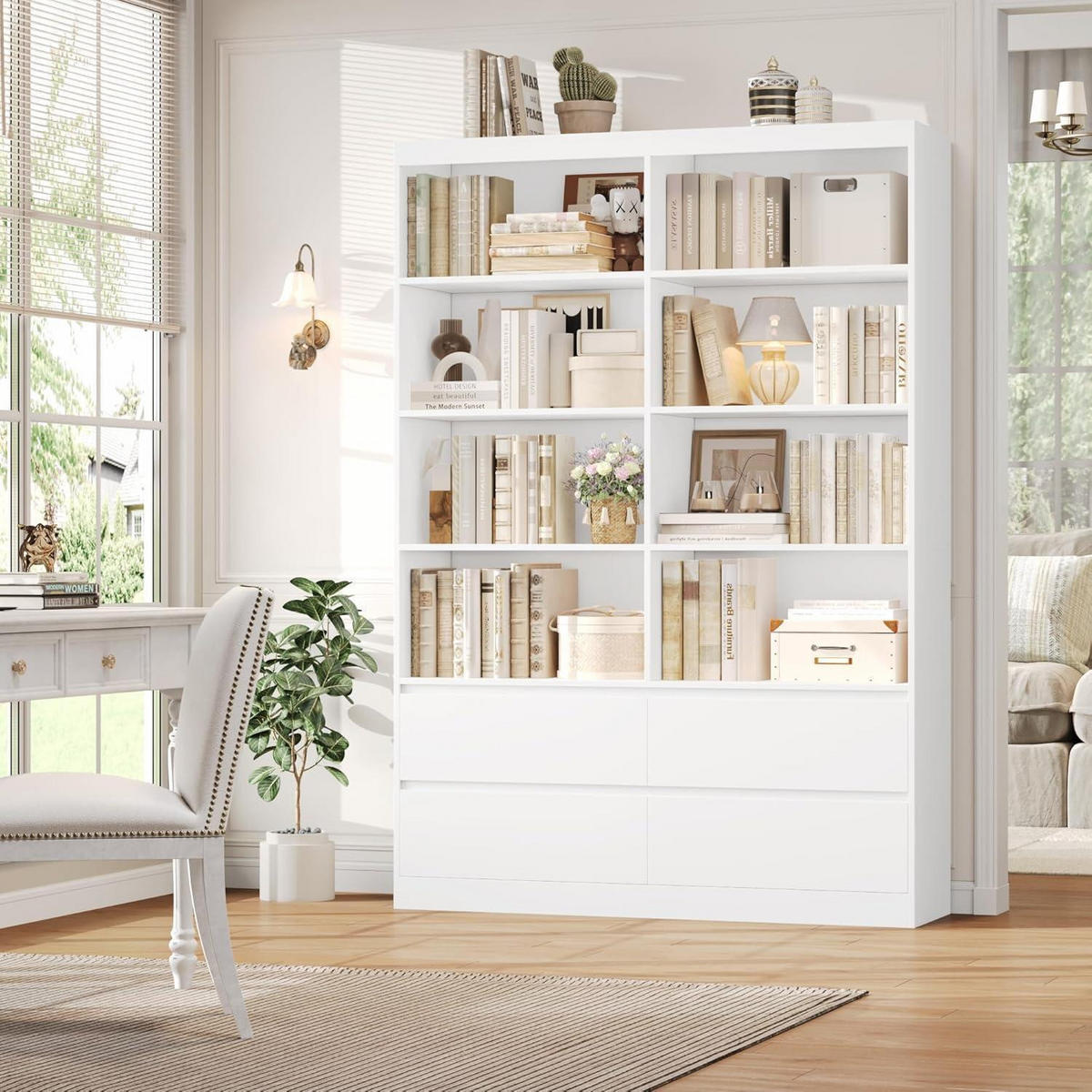 BÜCHERREGAL mit 4 Schubladen weiß 120 x 30 x 180 cm - Weiß, Holzwerkstoff (120/180/30cm)