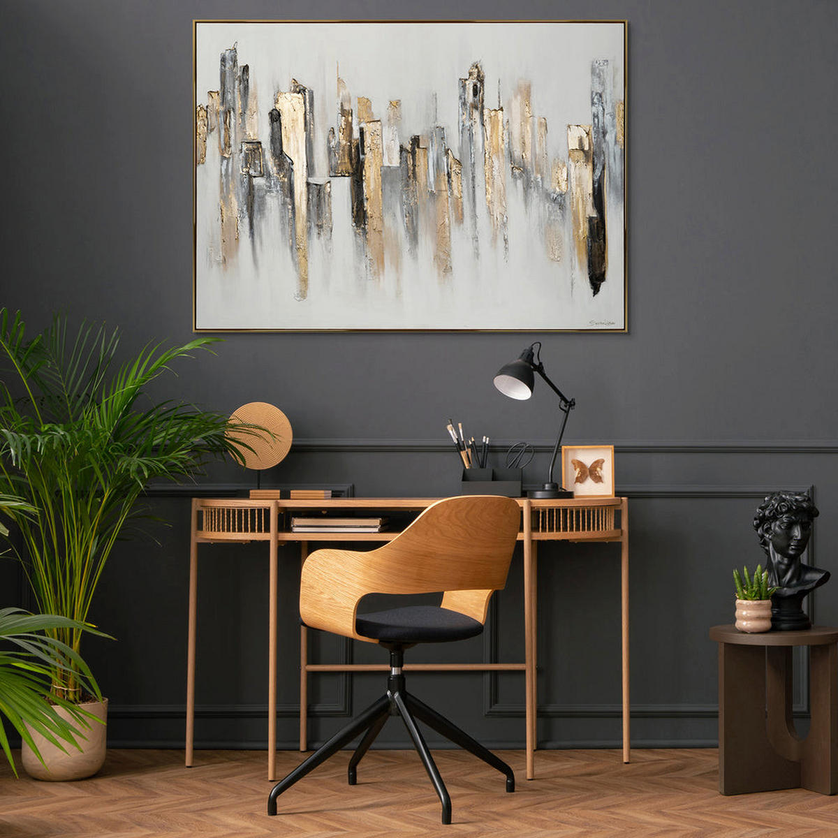 GEMÄLDE Stadtrhythmen Schattenfugenrahmen Gold 140x100 cm - Goldfarben, Holz (140/100cm) - YS-art gallery