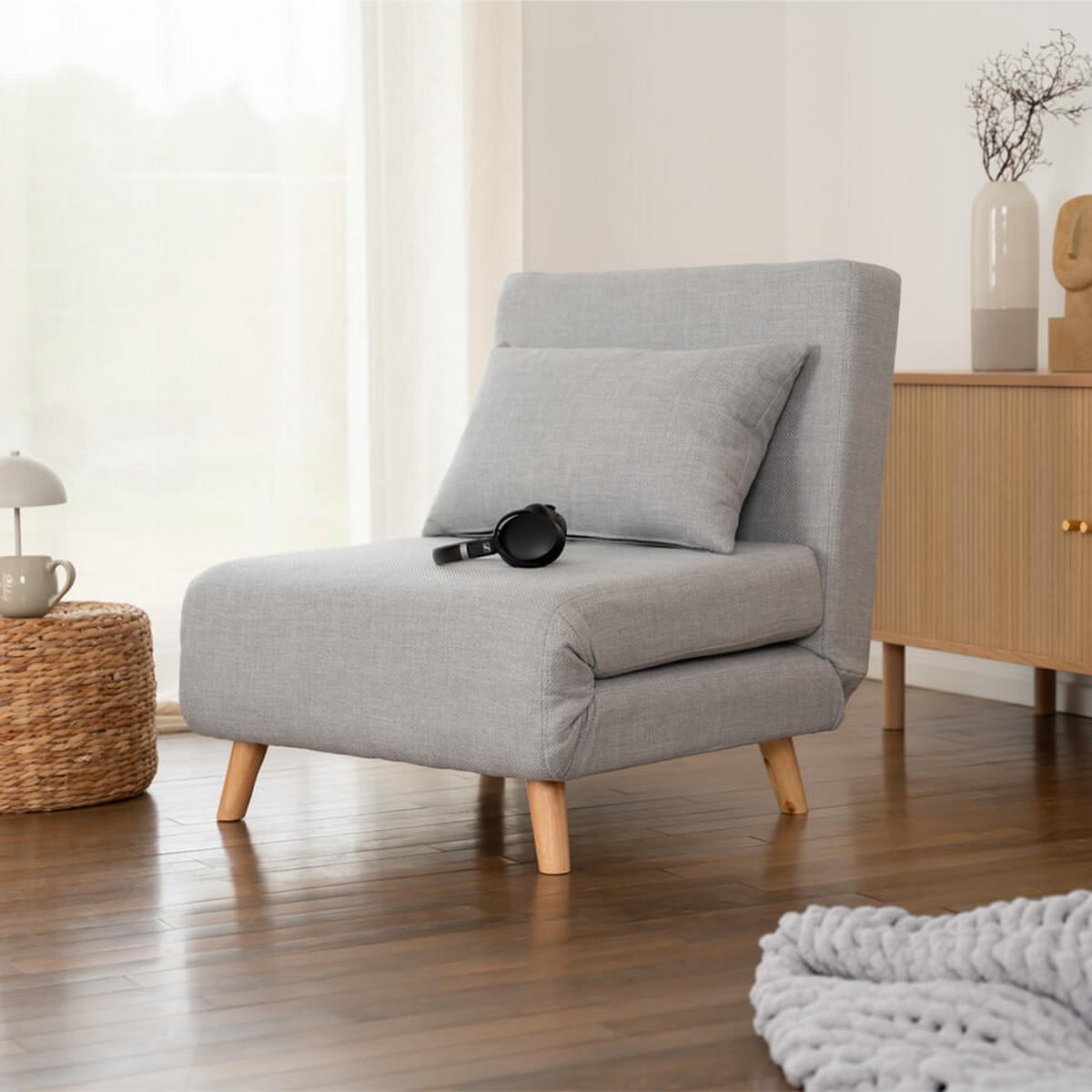 SCHLAFSESSEL ausklappbar mit Schlaffunktion SNOOZE - Beige - Beige, Holz/Holzwerkstoff (75/83/73cm) - Home Deluxe