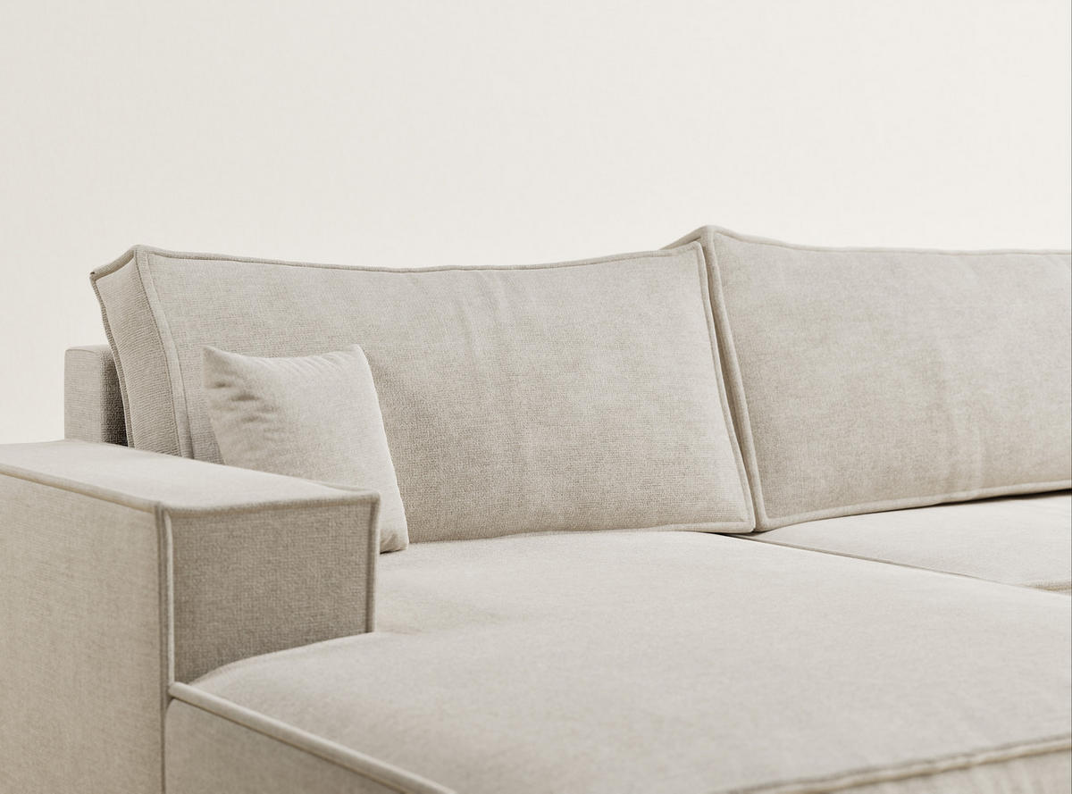 WOHNLANDSCHAFT Kyoto Beige Chenille-Stoff - Beige/Schwarz, Holz/Holzwerkstoff (398/70/148cm) - Maison de Reve