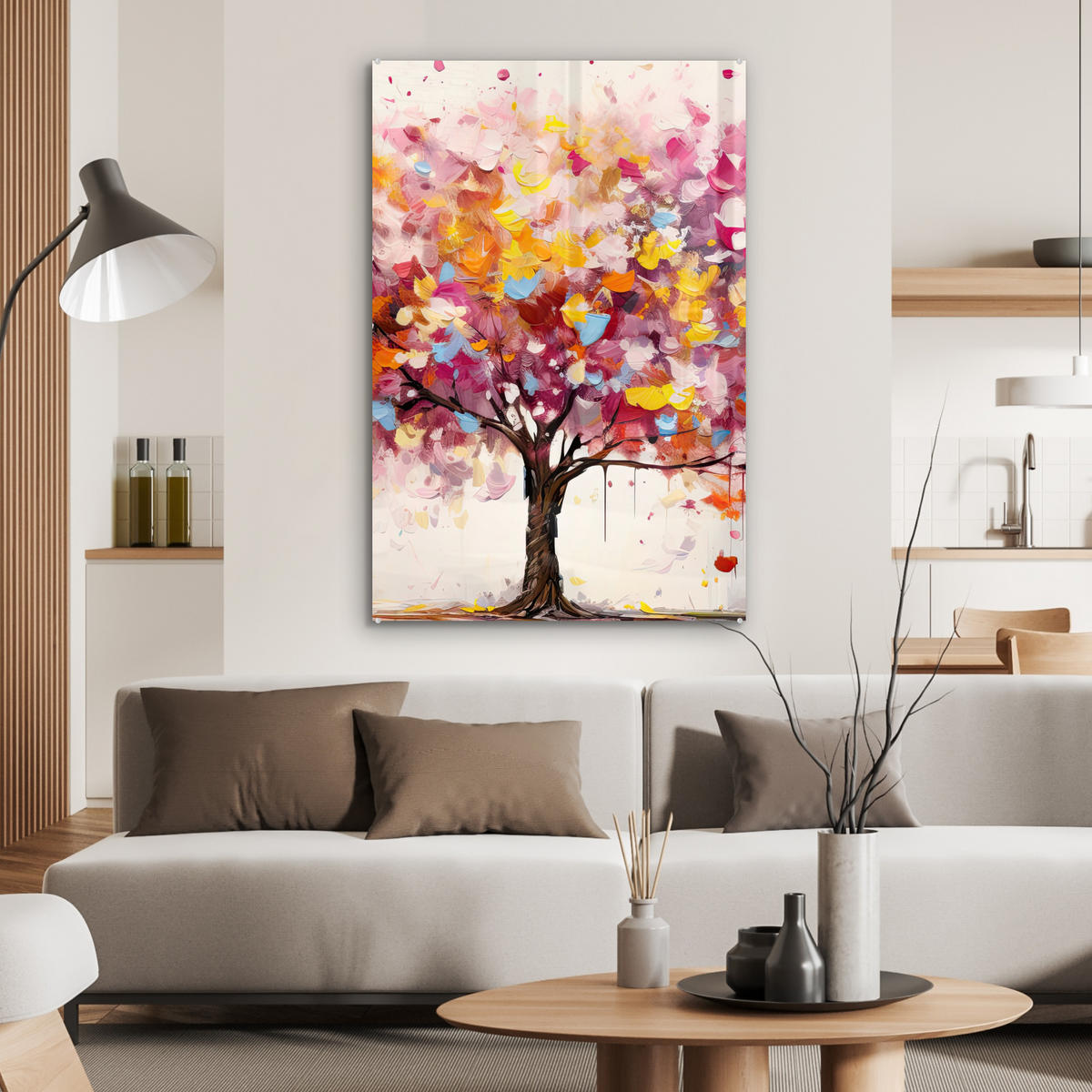 ACRYLGLASBILD Aquarell - Baum - Kunst - Abstrakt 60x90 cm - Multicolor, Glas (60/90cm) - MuchoWow
