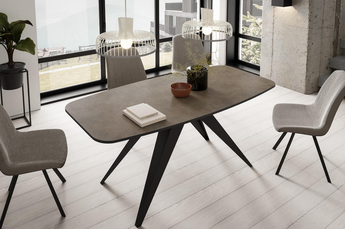 ESSTISCH Ferro Chicago Concrete Dunkelgrau / Schwarz 180/220 / 90 / 76cm - Dunkelgrau/Schwarz, Holz/Holzwerkstoff (180/90/76cm) - Feldmann-Wohnen