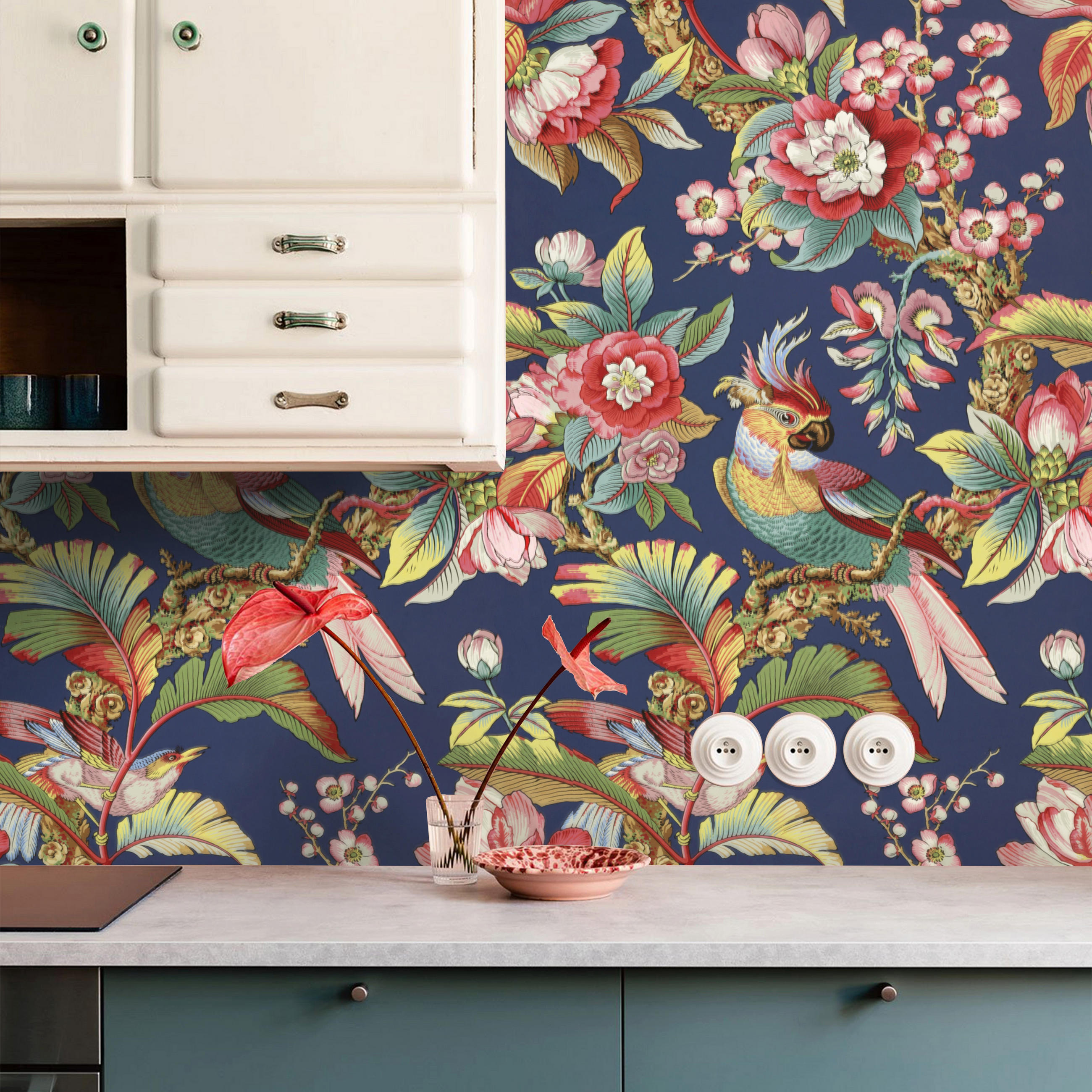 TAPETE Chinesische aus echtem Papier, 200x280cm, 8 Bögen - Blau, Papier (200/280cm) - WALLPAPERS4BEGINNERS
