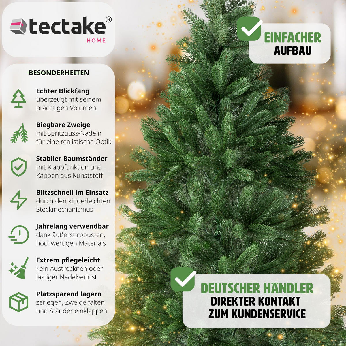 WEIHNACHTSBAUM ,inklusive Metallständer mit Kunststoffkappen,grün - Grün, Kunststoff (140cm) - tectake
