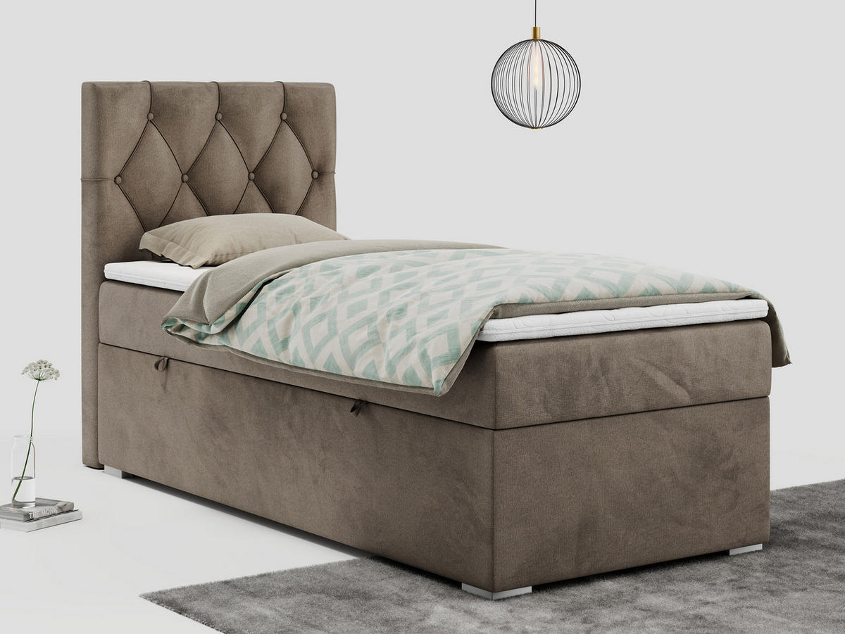 BOXBETT ALDA 90/200 Braun Velvet - H4 - Links Seite - Braun, Holz/Textil (90/200cm) - MKS