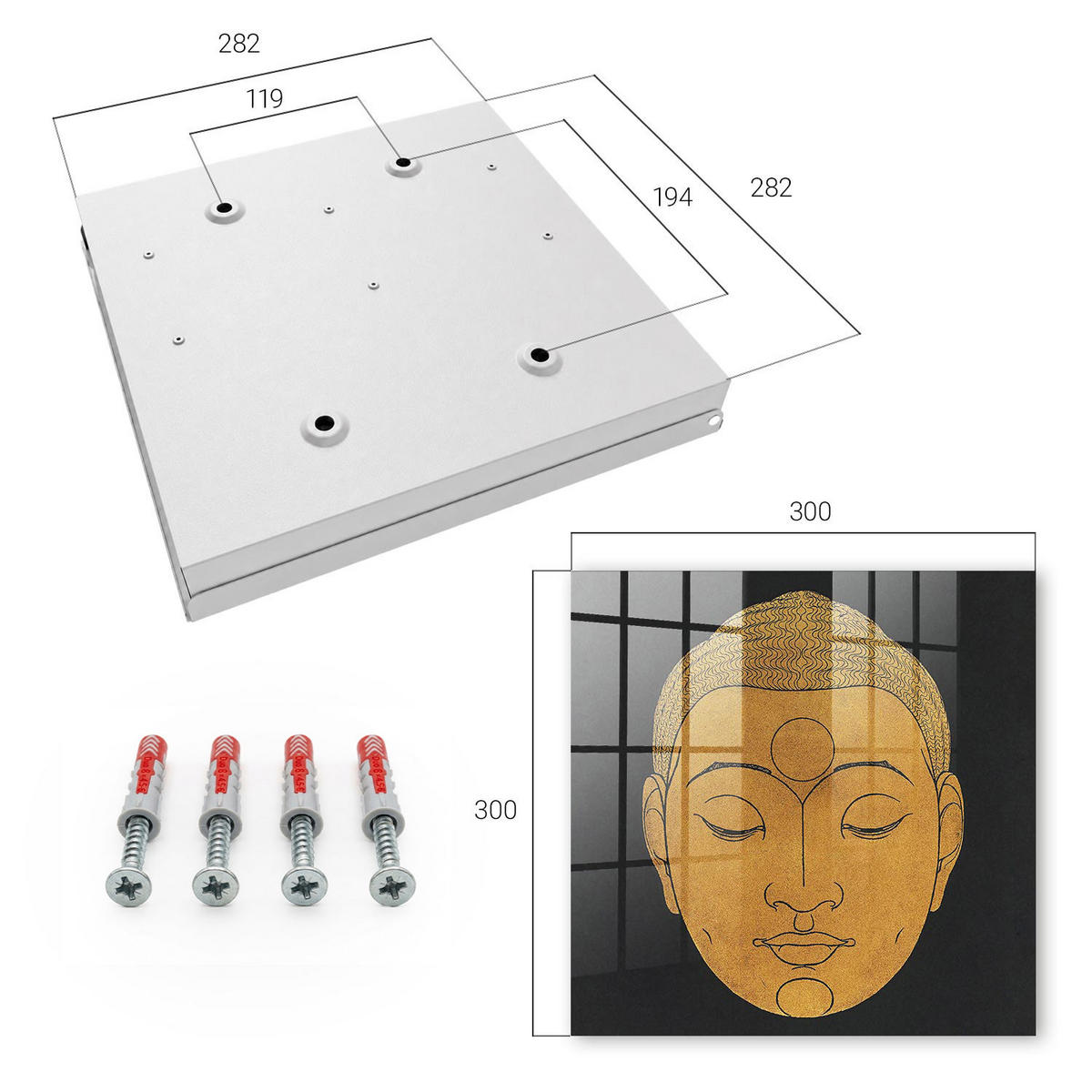 SCHLÜSSELBOX Weiß 30x30 cm – Türöffnung nach rechts - Stille Meditation - Schwarz, Metall (30/30/5cm) - TULUP