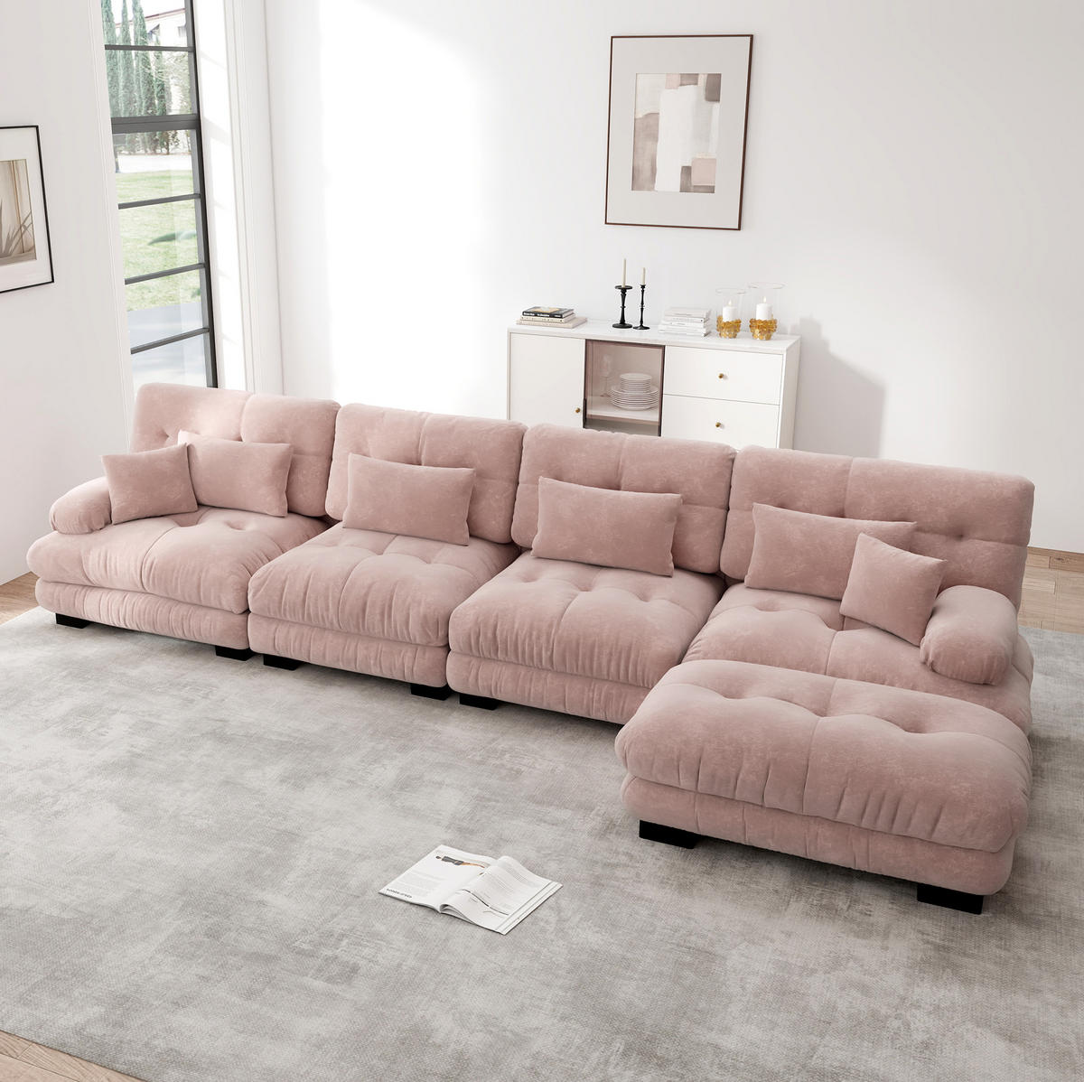 SOFA modular L-Form/U-Form Chenille Pink 5-tlg. - Pink, Kunststoff (145/406.1cm) - Meubliv