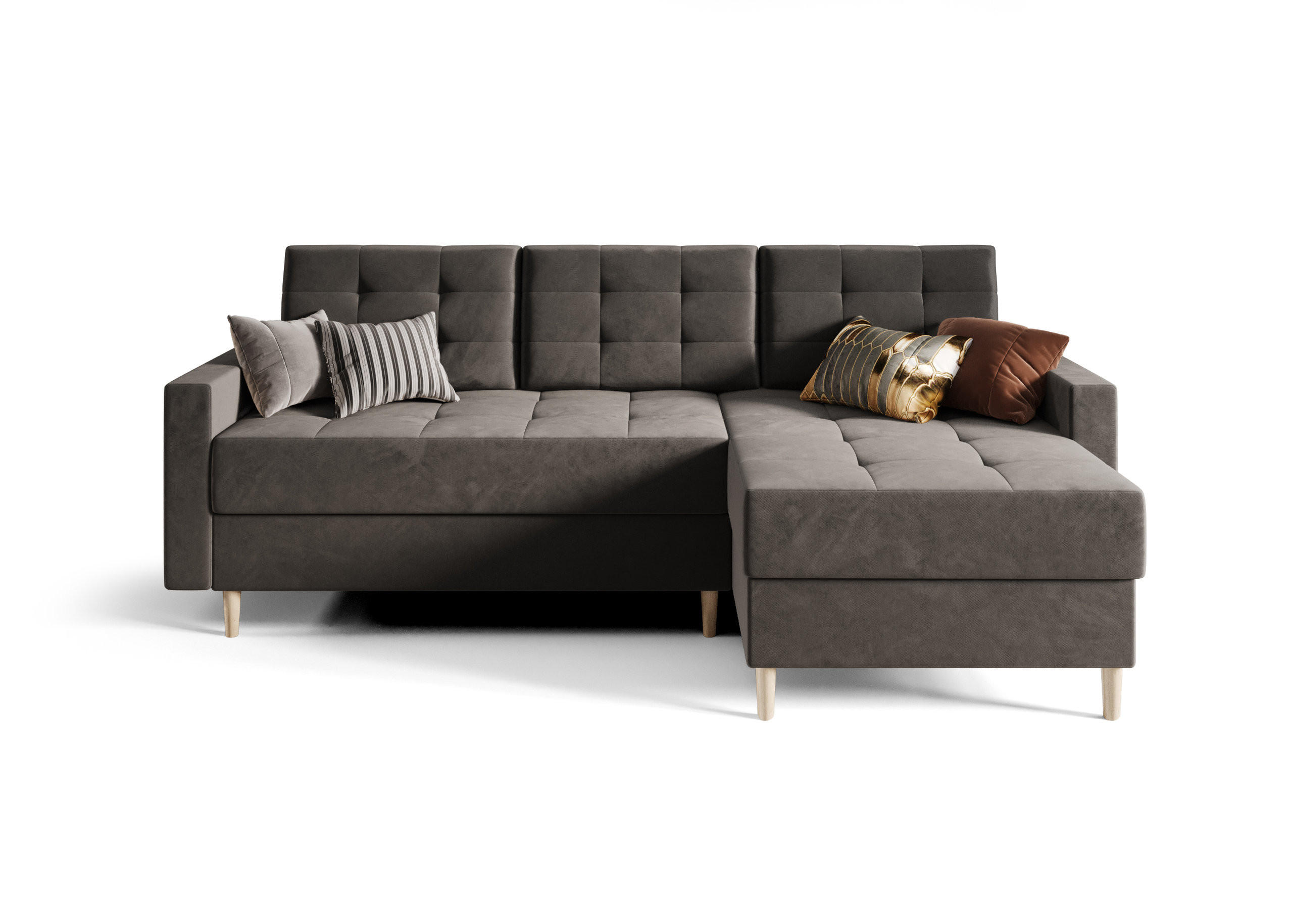 ECKSOFA BARI RN01, Eckcouch in L-Form mit Schlaffunktion, Farbe: Grau, Velourstoff, Ottomane Rechts - Grau, Textil (224/144cm) - O-Sofa