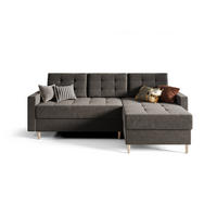 ECKSOFA BARI RN01, Eckcouch in L-Form mit Schlaffunktion, Farbe: Grau, Velourstoff, Ottomane Rechts - Grau, Textil (224/144cm) - O-Sofa