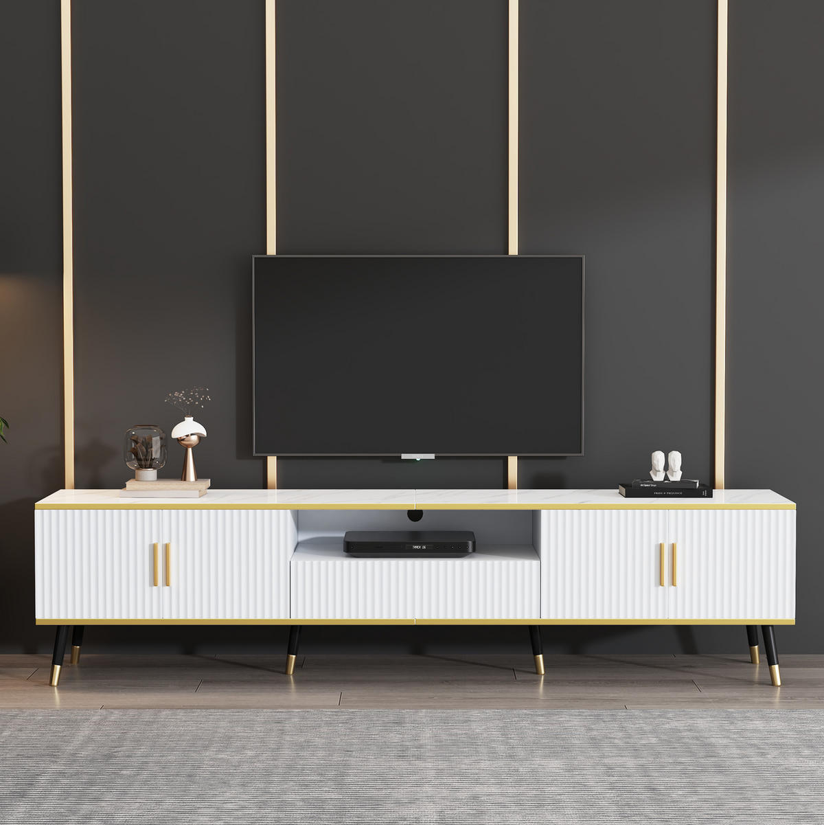 TV-SCHRANK in Weiß mit Marmoroptik, 2 Türen und Schublade 200/40/46 cm - Weiß, Holzwerkstoff (200/46/40cm) - Redom
