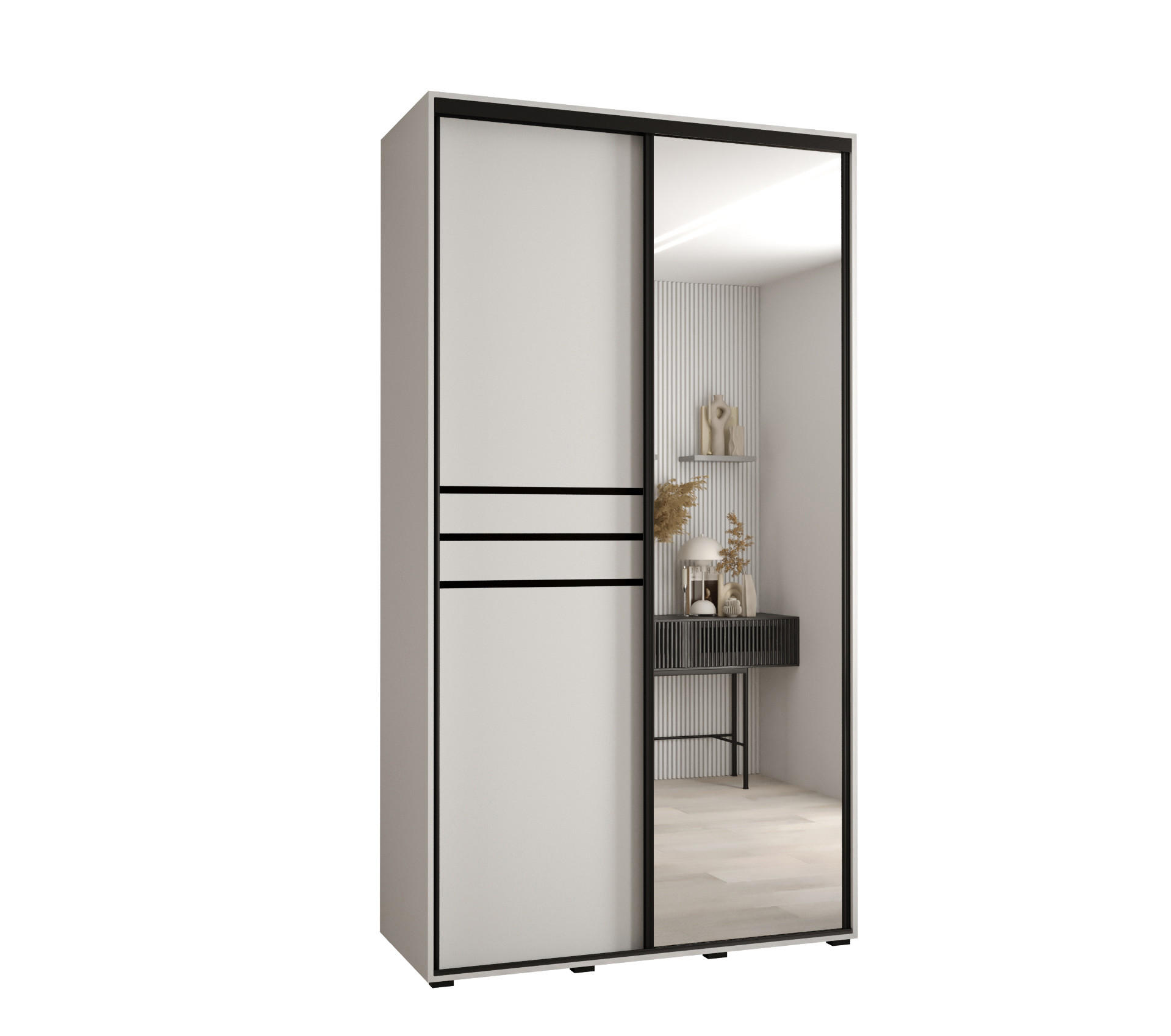 Abiks Möbel Schwebetürenschrank Weiß, Weiß, Schwarz 140x235x45 cm