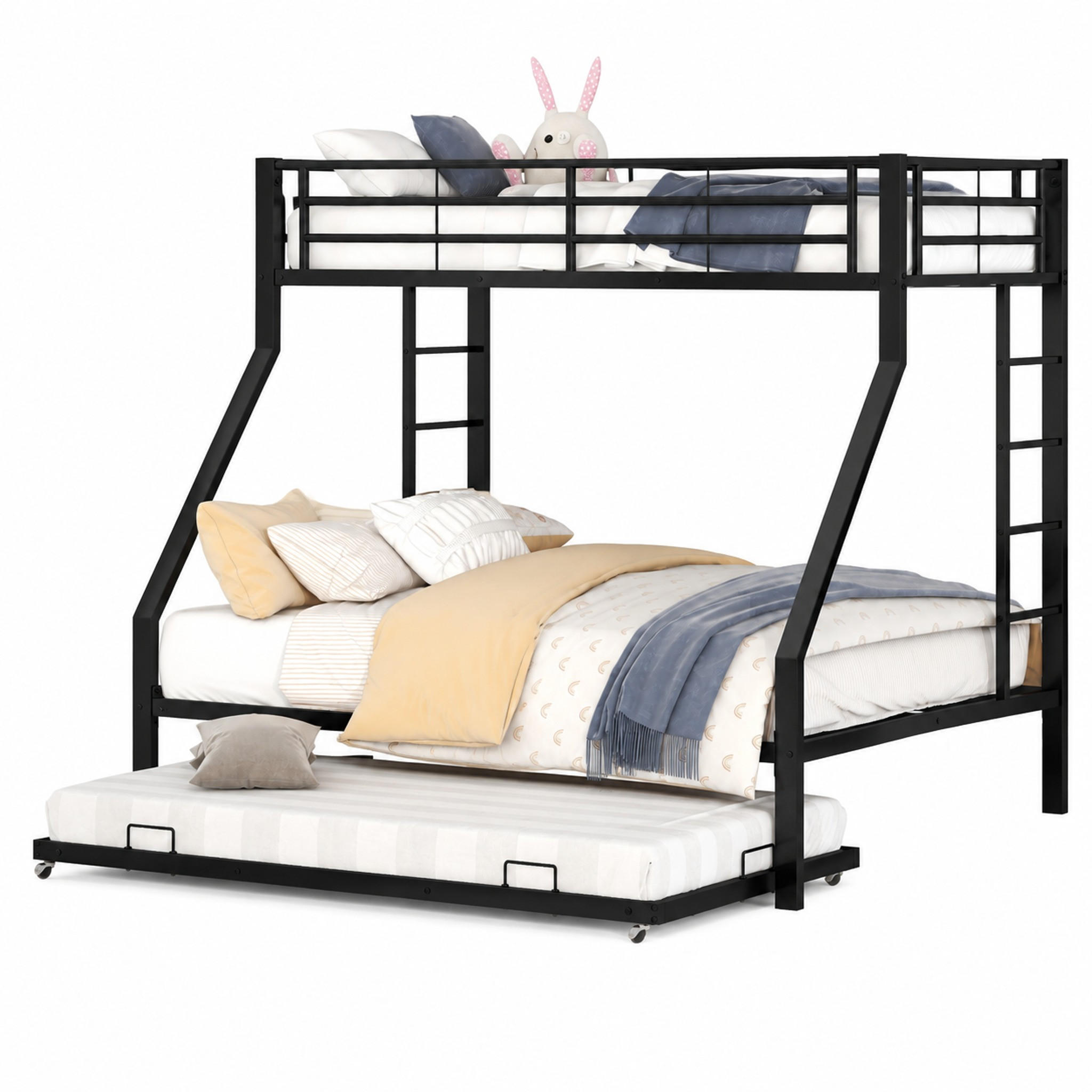 ETAGENBETT mit Ausziehbett 90/140x200 cm Metall Schwarz - Schwarz, Metall (140/200cm) - Meubliv