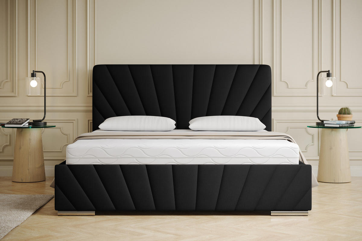 POLSTERBETT Ray 160 x 200 cm mit Bettkasten, Lattenrost und Taschenfederkernmatratze Pocket mit Kokosmatte - Schwarz - Schwarz, Holz (160/200cm) - Panda Möbel