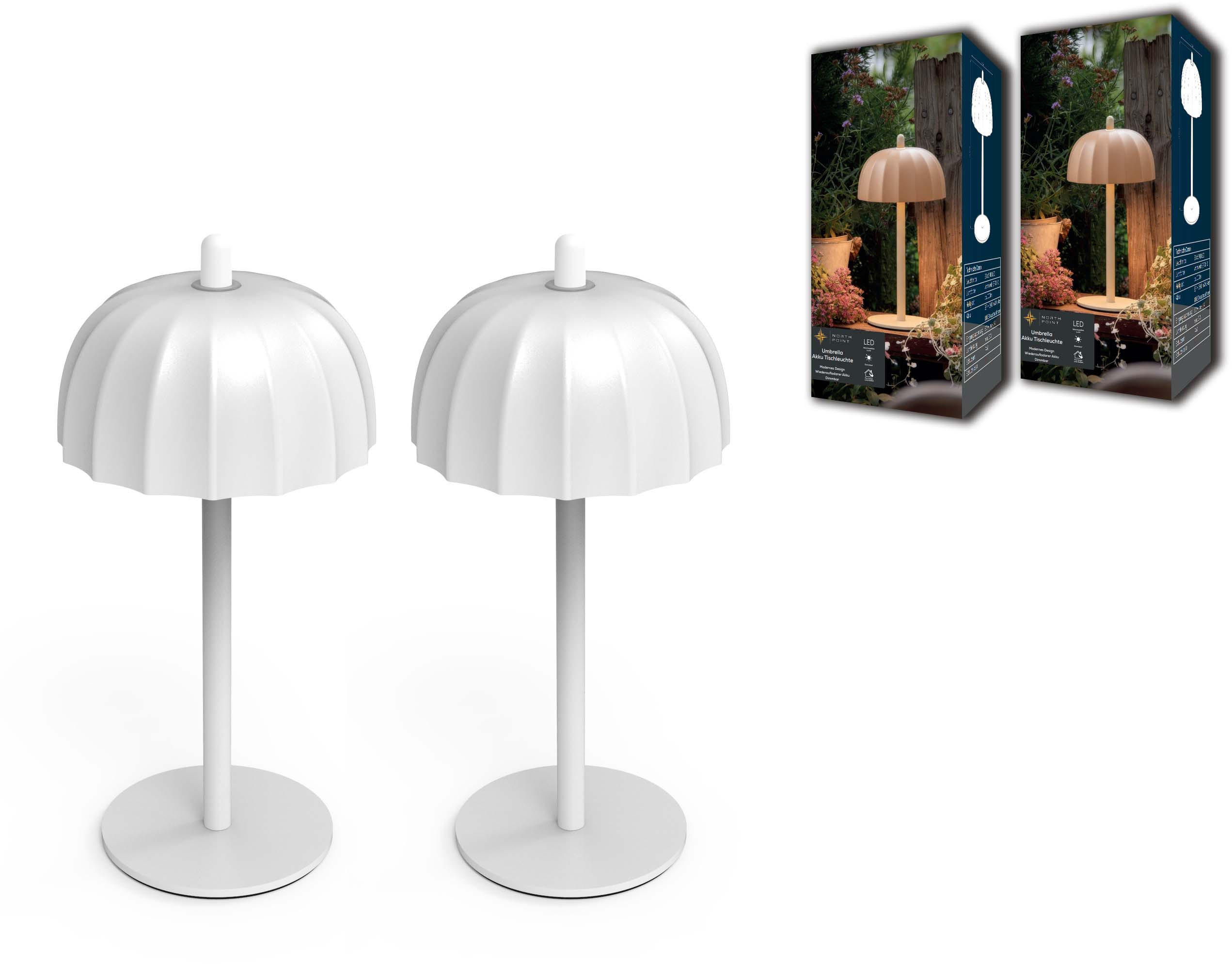 LED-TISCHLEUCHTE Umbrella schwarz 21cm Metall 2er-Set weiß - Weiß, Metall (10/10/21cm) - Northpoint