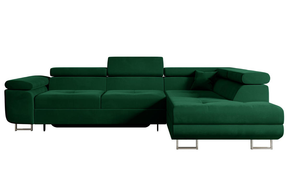ECKSOFA mit Schlaffunktion und Bettkasten GUSA-L 272x202x107 cm Grün Velours - Silberfarben/Grün, Holzwerkstoff/Textil (272/202cm) - ALTDECOR
