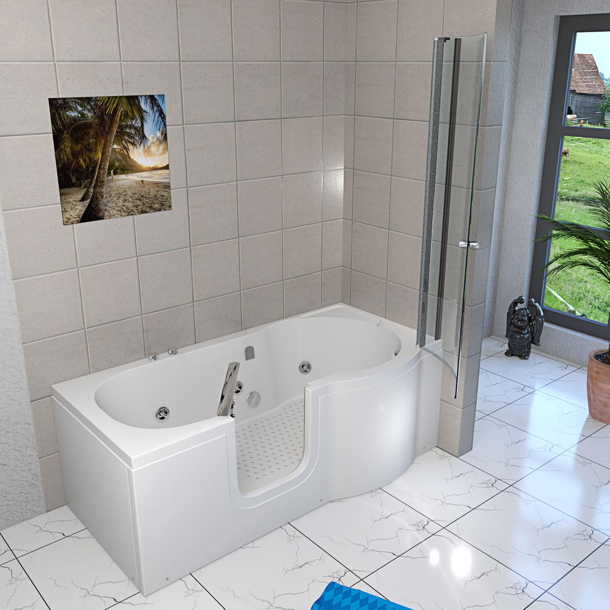 SENIORENDUSCHE Wanne Whirlpool S12D-WP-L 170x85 cm - Weiß, Glas/Kunststoff (85/200/170cm) - AcquaVapore by Sandra Jentho