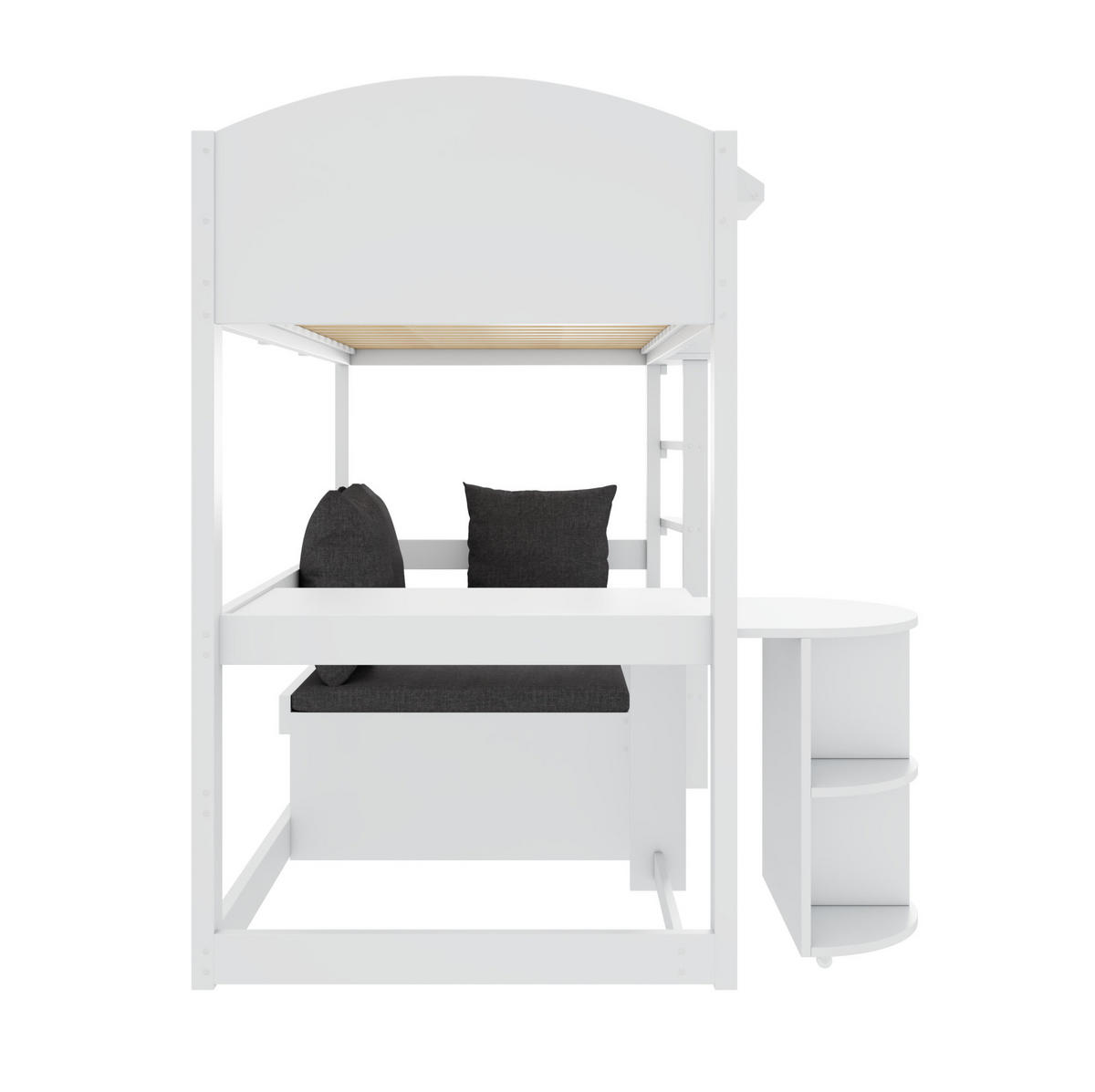 HOCHBETT 90/200 cm aus Massivholz mit Ausziehtisch und Stauraumsofa Weiß - Weiß, Holzwerkstoff (90/200cm) - Modenvie
