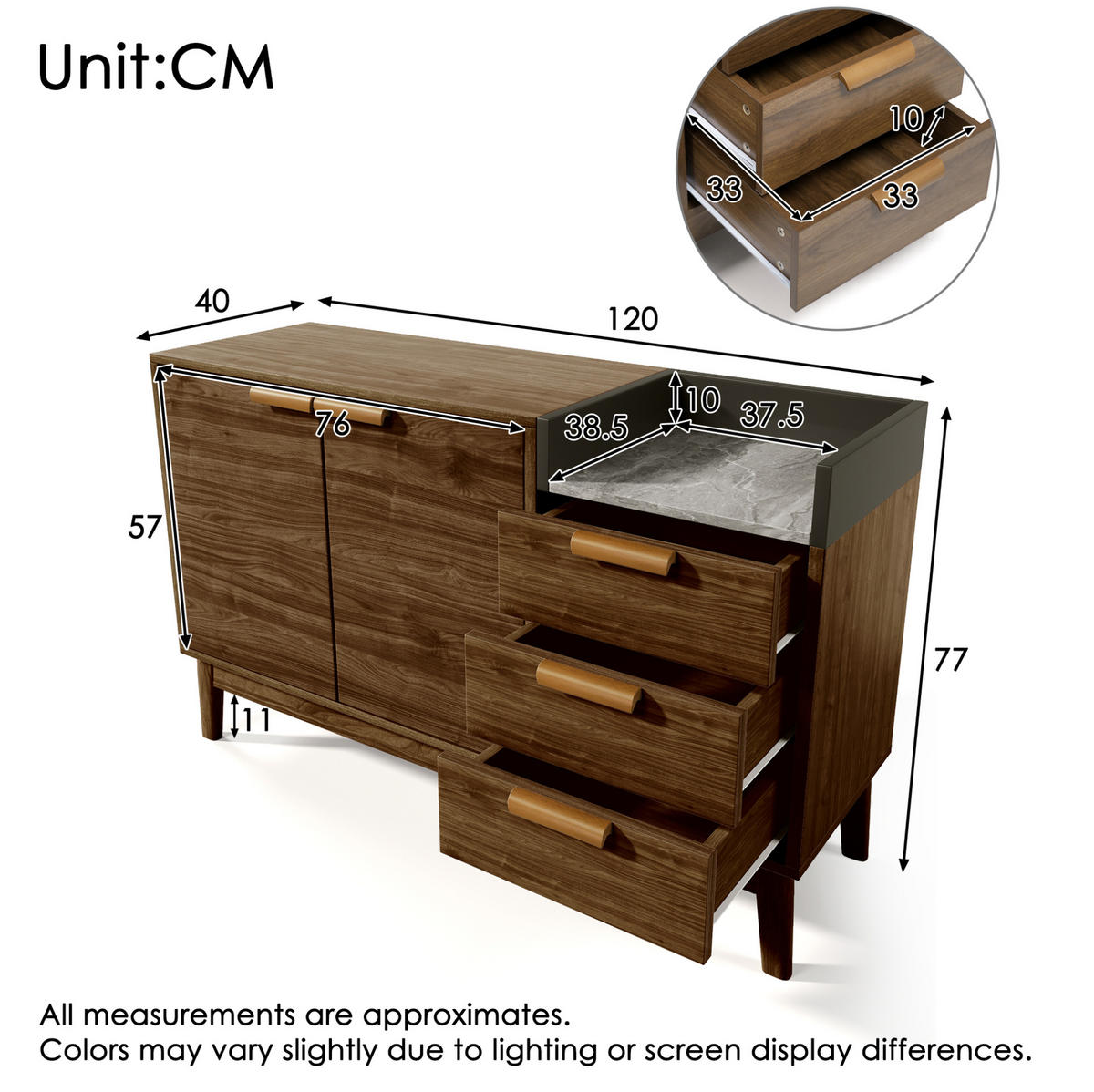 SIDEBOARD 120/40/77 cm in Dunkel Eiche mit 3 Schubladen und 2 Türen - Eichefarben, Holzwerkstoff (120/77/40cm) - Flora Grace
