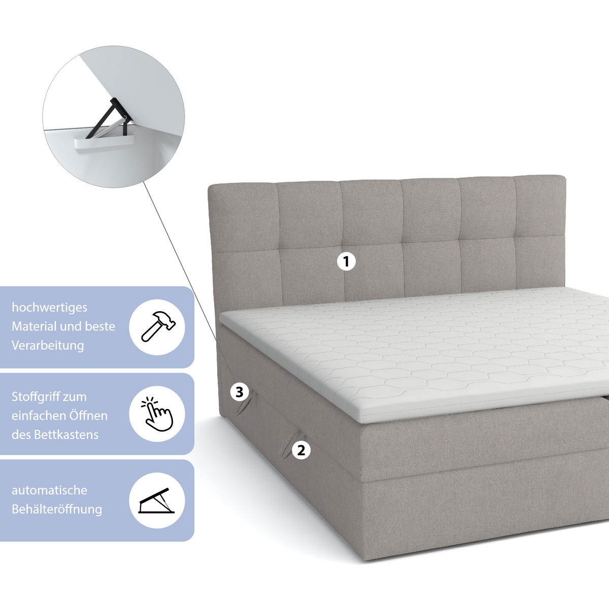 BOXBETT Doppelbett Corino Grau 140x200 cm - Grau, Naturmaterialien (200/144/103cm)