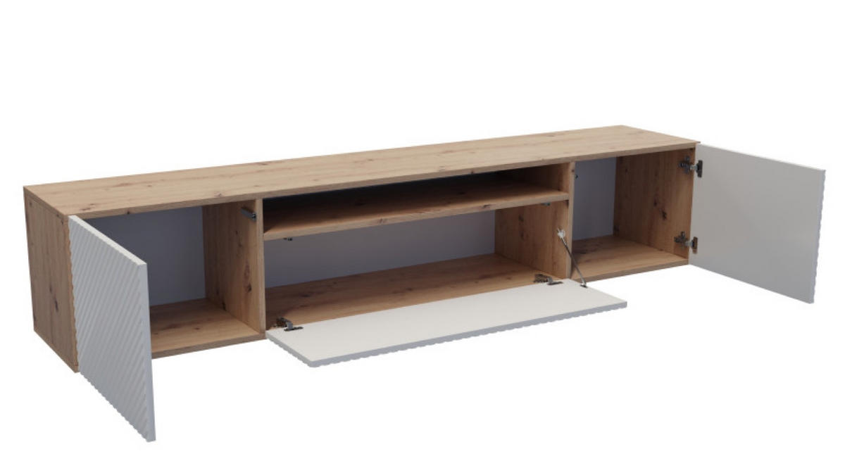 TV-LOWBOARD Weiß NIKOL Hängend Frezierte Fronten Mit Regalen - Weiß, Holzwerkstoff (200/40/41cm) - Sepro Meble