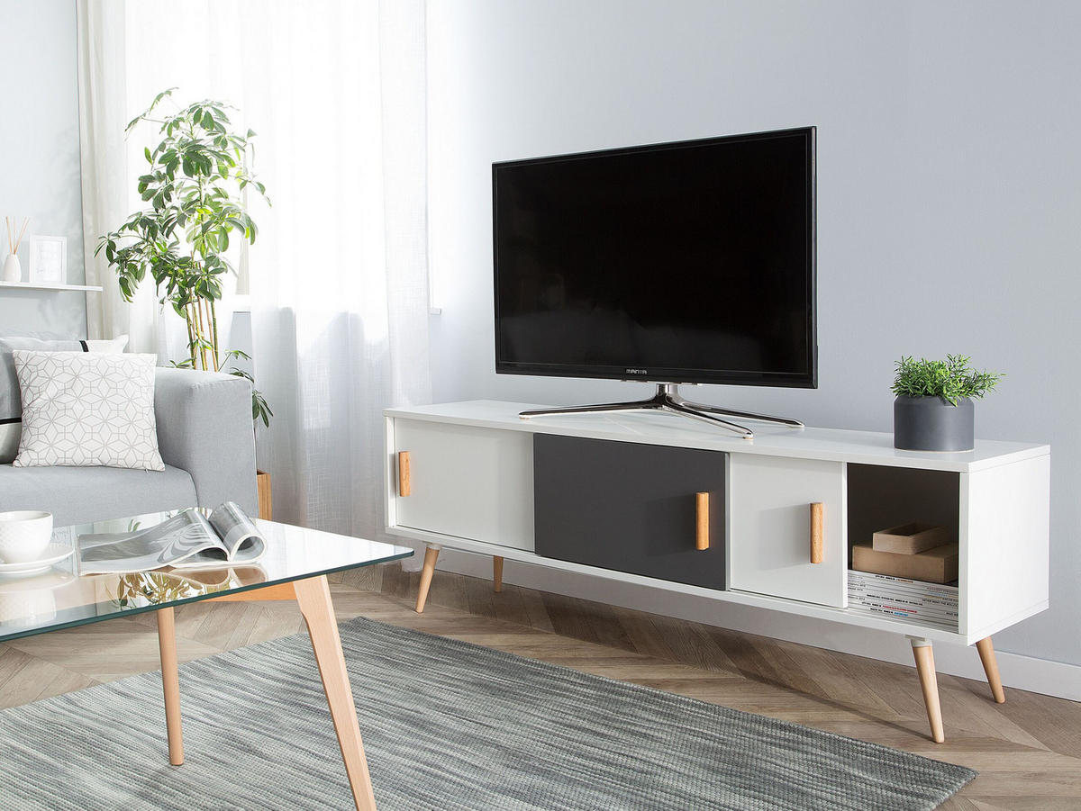 TV-MÖBEL Weiß, Grau, Hellbraun INDIANA 40/160/55 cm - Weiß, Holzwerkstoff (160/55/40cm) - Beliani